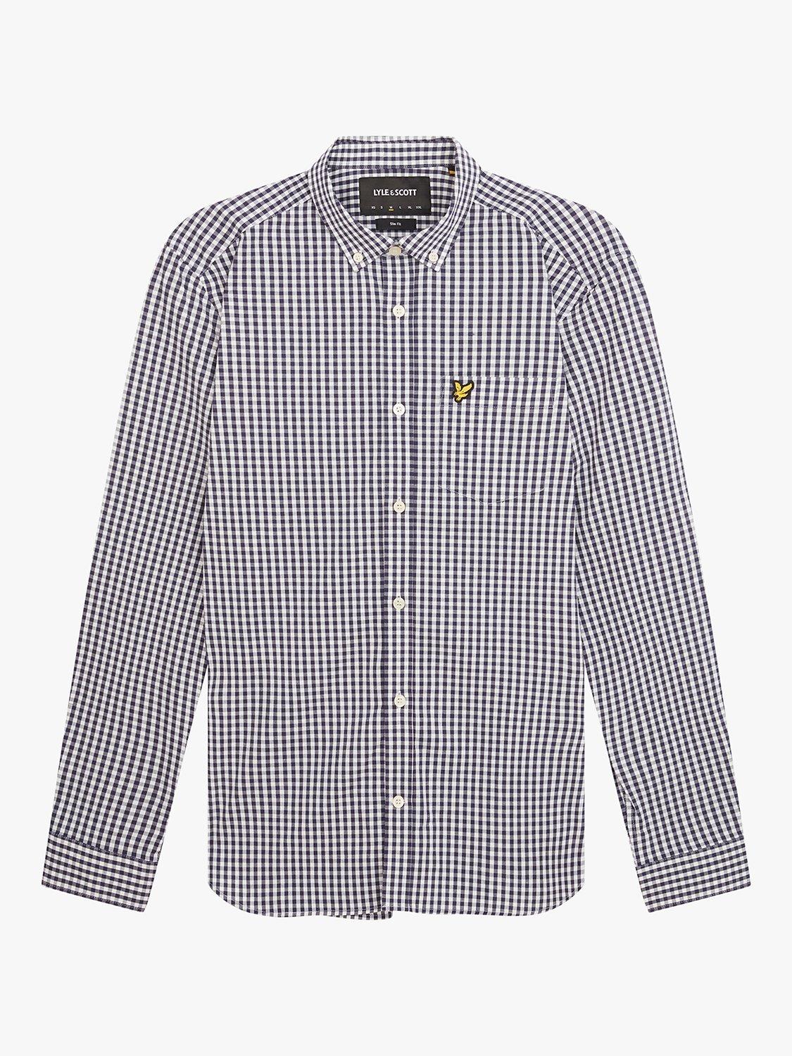 Product image 3 of 5, which shows Lyle & Scott Slim Fit Long Sleeve Gingham Shirt, Navy/White, XS