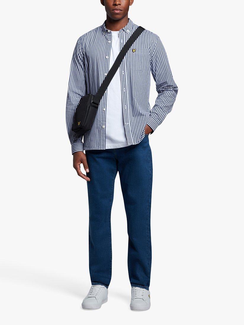 Product image 4 of 5, which shows Lyle & Scott Slim Fit Long Sleeve Gingham Shirt, Navy/White, XS