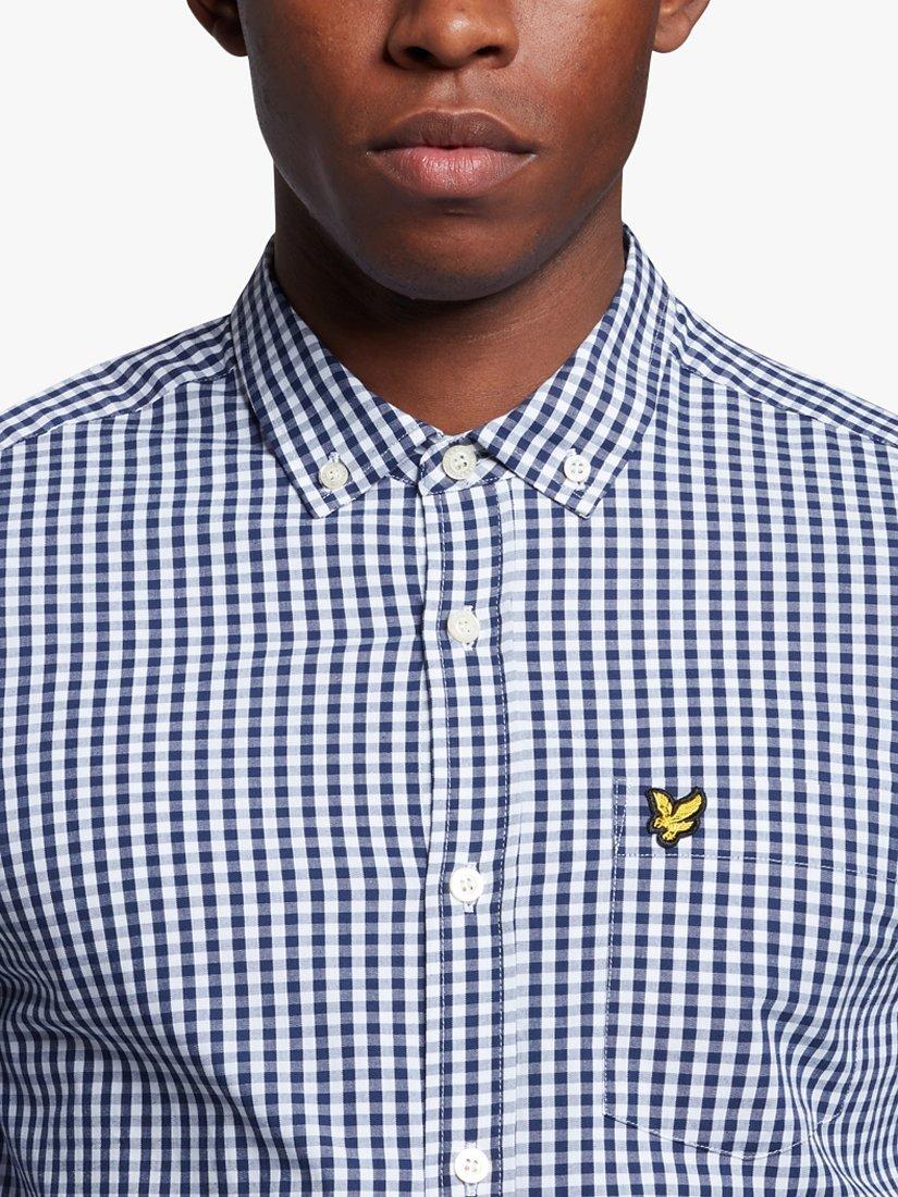 Product image 5 of 5, which shows Lyle & Scott Slim Fit Long Sleeve Gingham Shirt, Navy/White, XS