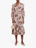 o.p.t Seko Tiered Hem Floral Midi Dress, Maroon/Multi