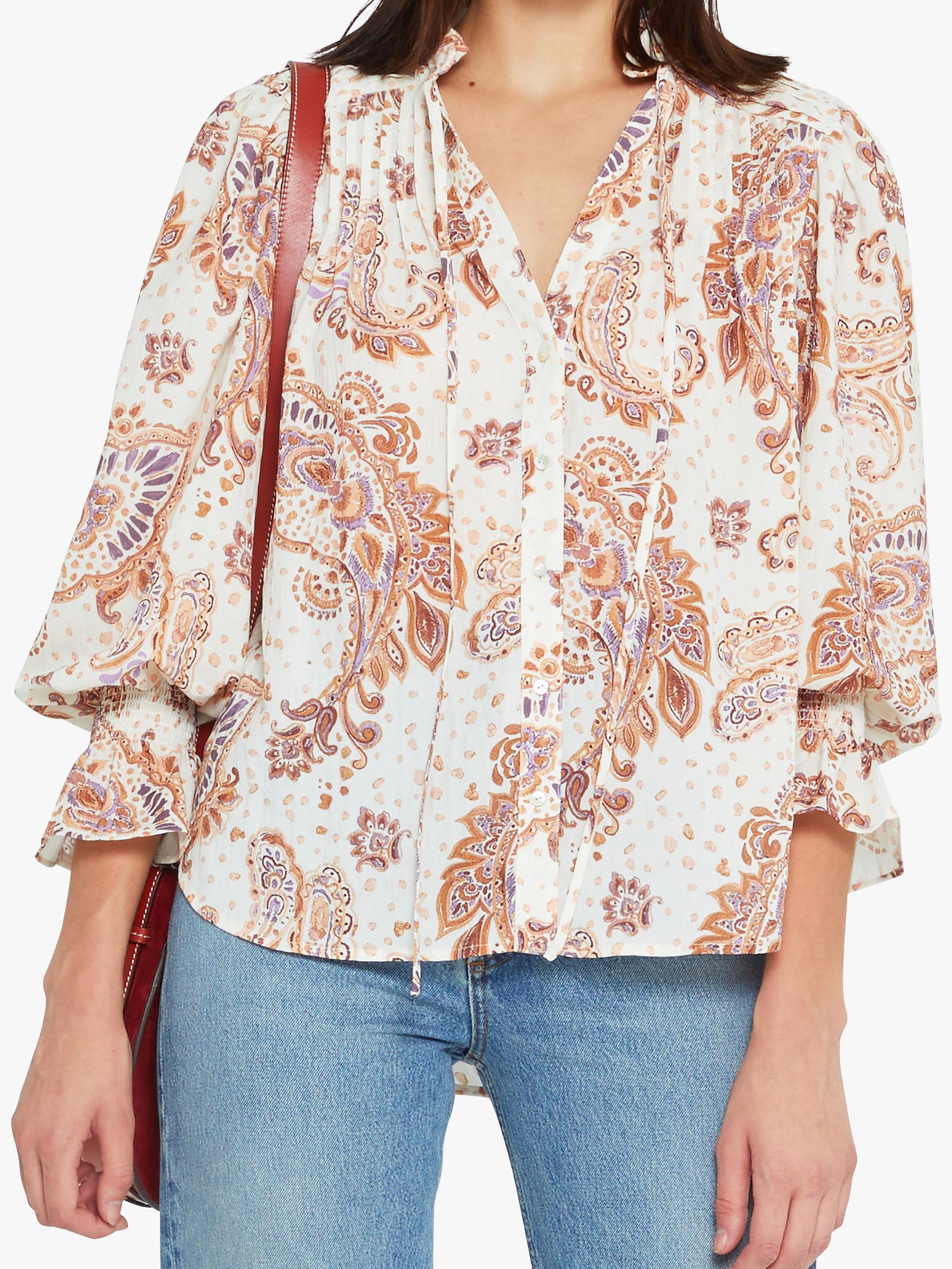 Product image 1 of 3, which shows o.p.t Rosa Long Sleeve Blouse, Orange/Multi, M