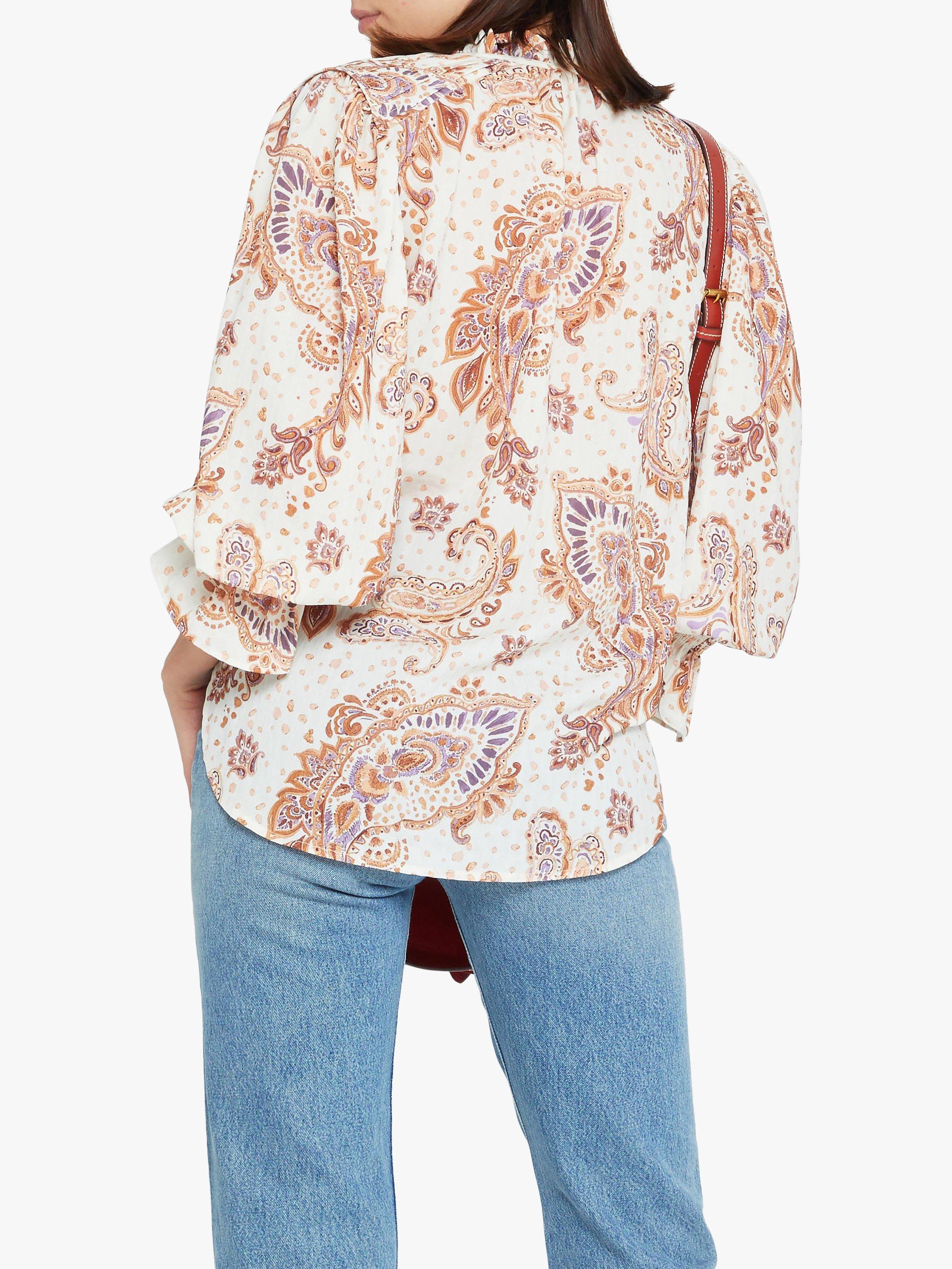Product image 2 of 3, which shows o.p.t Rosa Long Sleeve Blouse, Orange/Multi, M