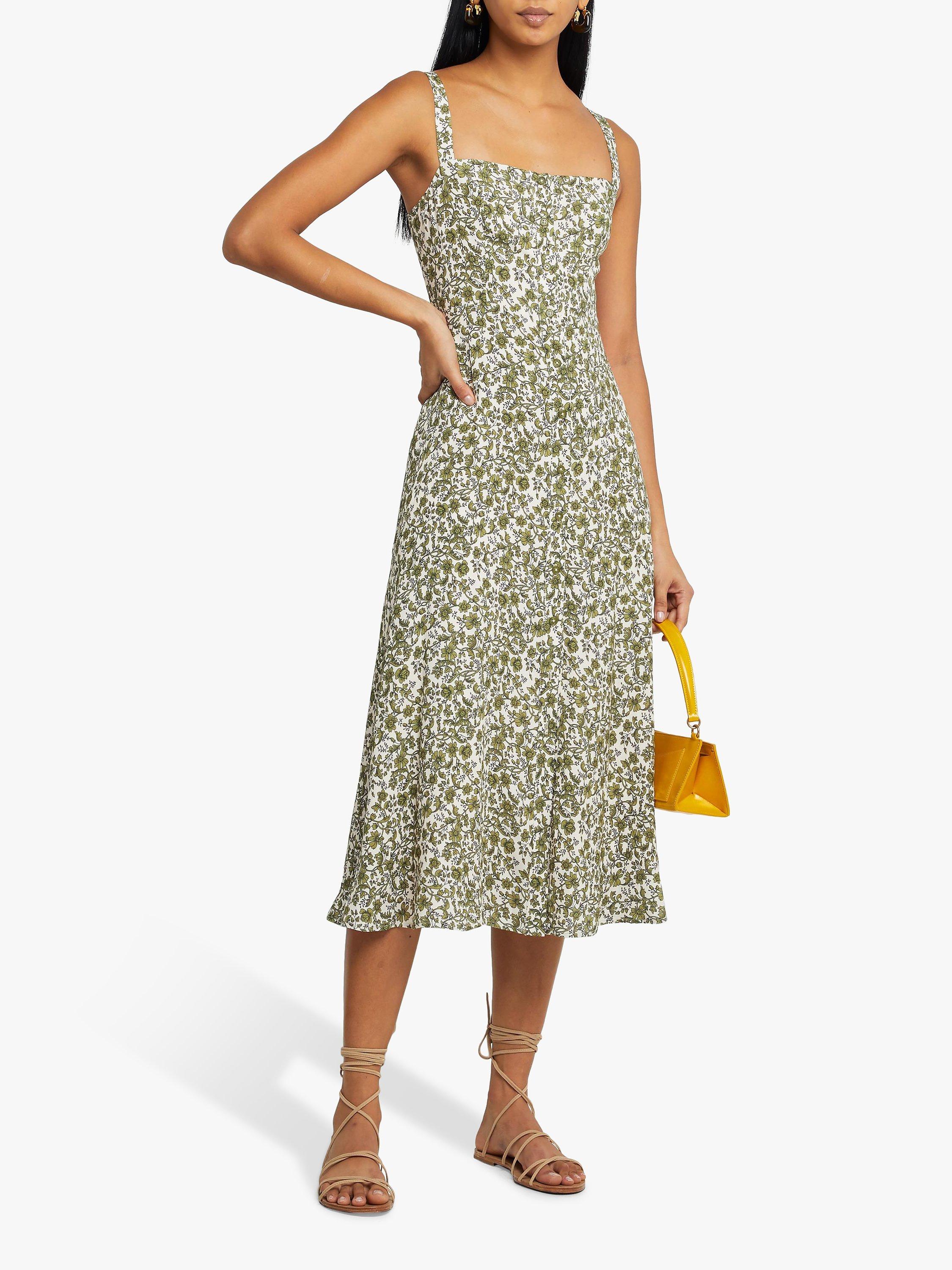 o.p.t Juliette Sleeveless Floral Midi Dress, Green/Multi