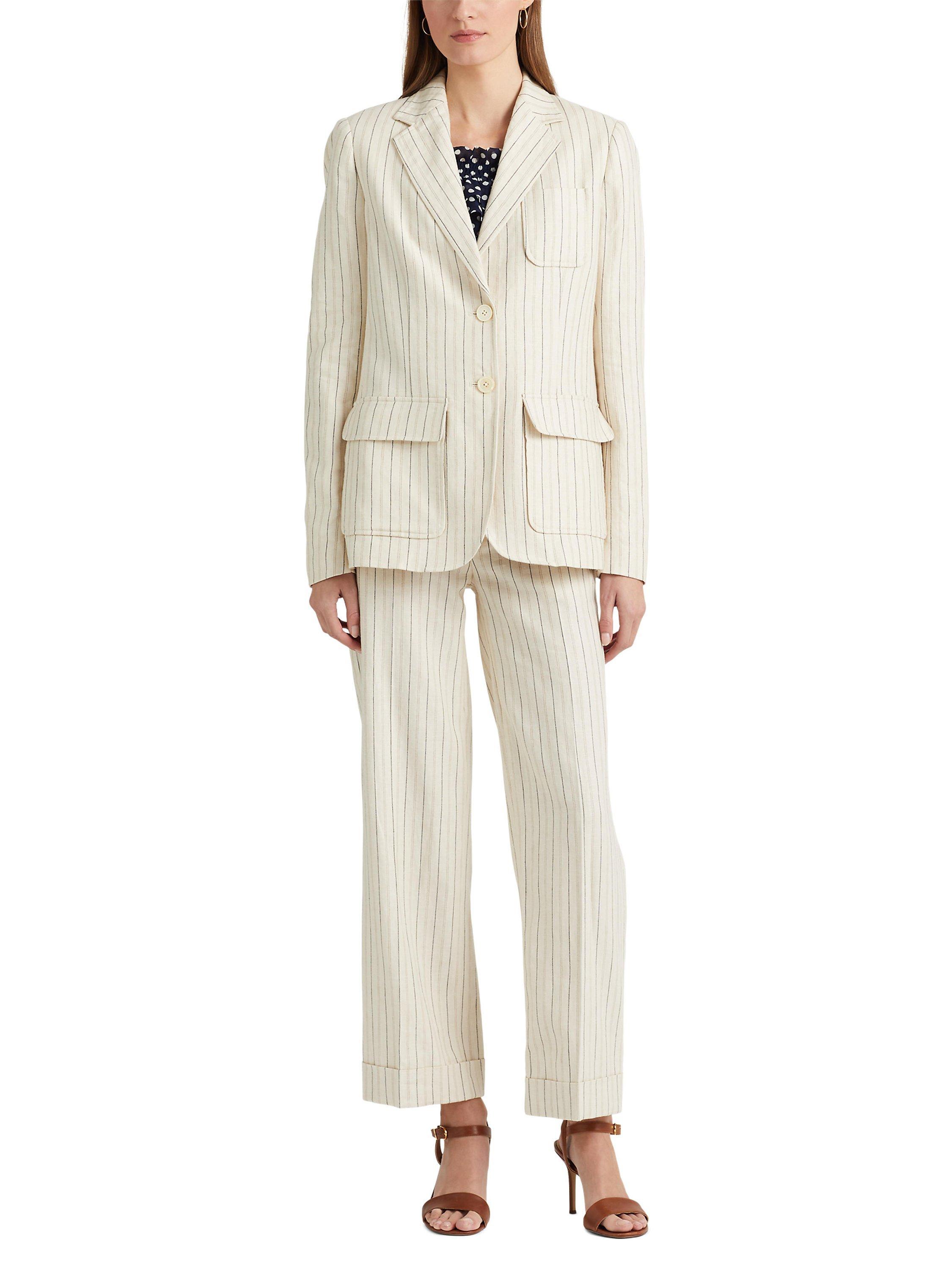Lauren Ralph Lauren Lawdro Stripe Linen Blend Blazer, Cream/French Navy