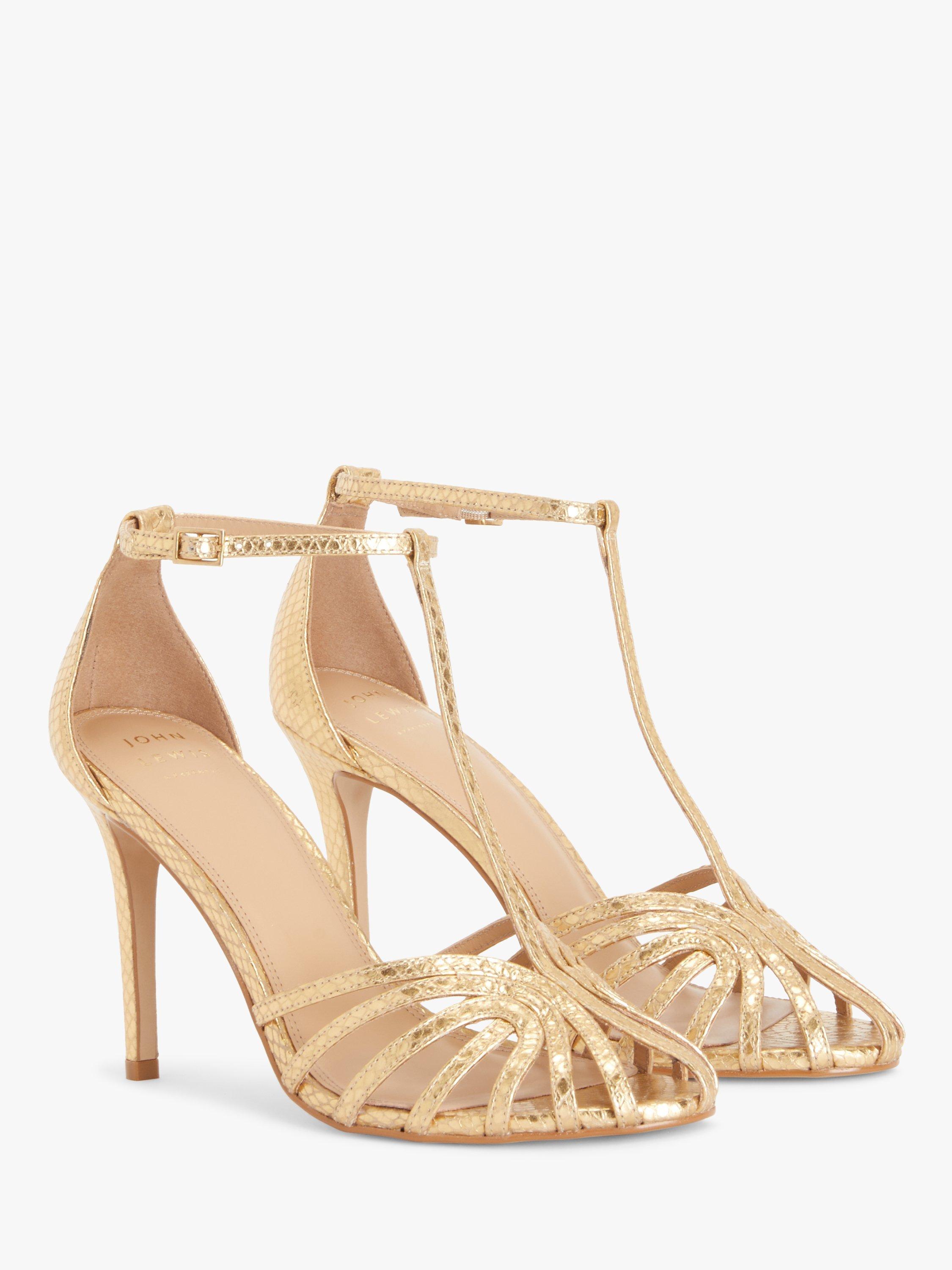 Product image 3 of 5, which shows John Lewis Melody Leather Caged Strappy Stiletto Sandals, Gold, 8