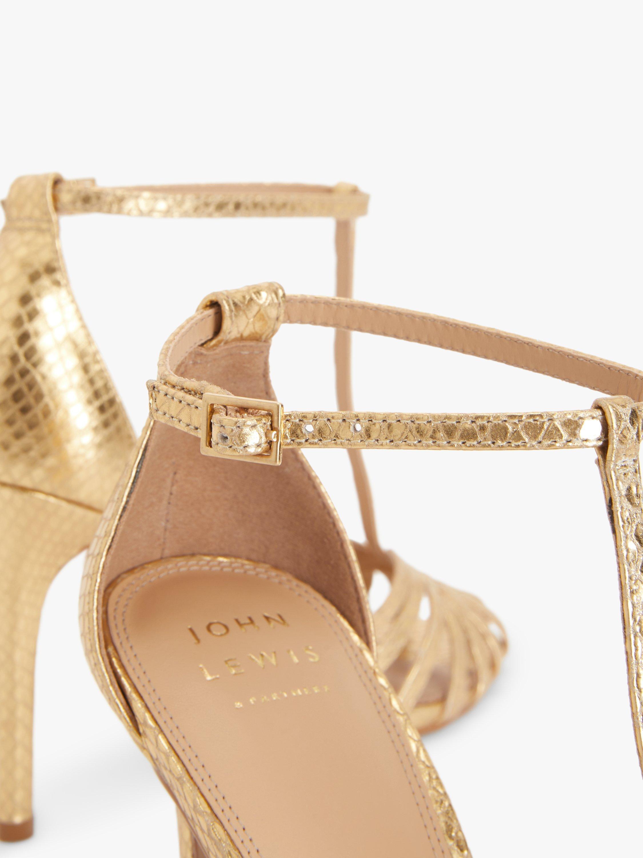 John Lewis Melody Leather Caged Strappy Stiletto Sandals Gold