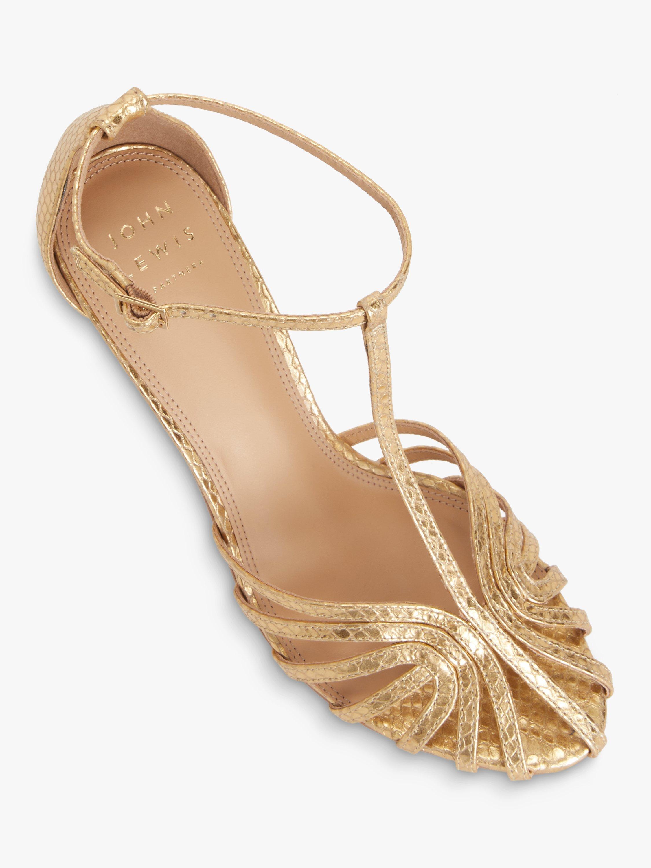 Product image 4 of 5, which shows John Lewis Melody Leather Caged Strappy Stiletto Sandals, Gold, 8