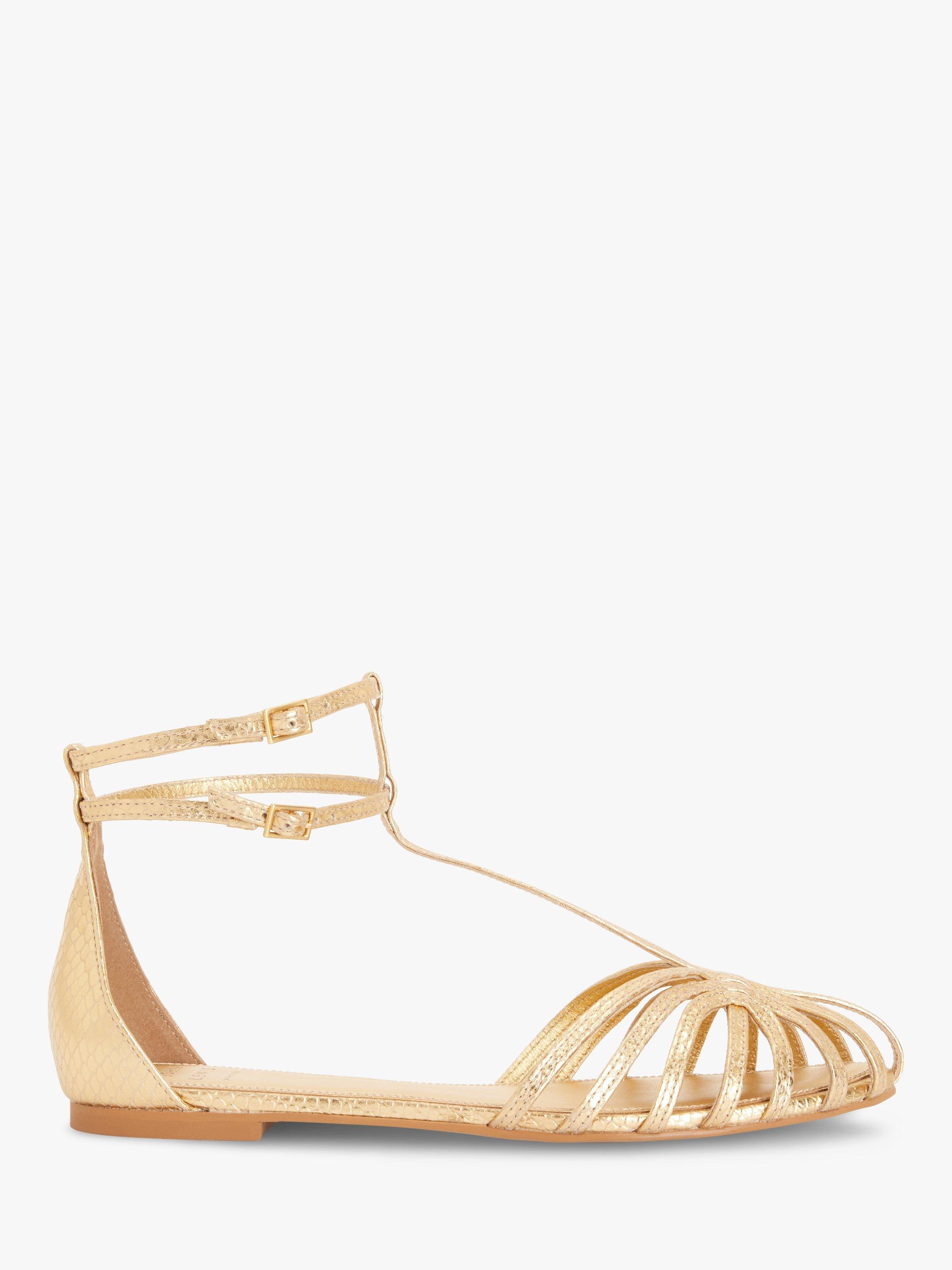 John Lewis Musical Leather Caged Footbed Sandals, Gold