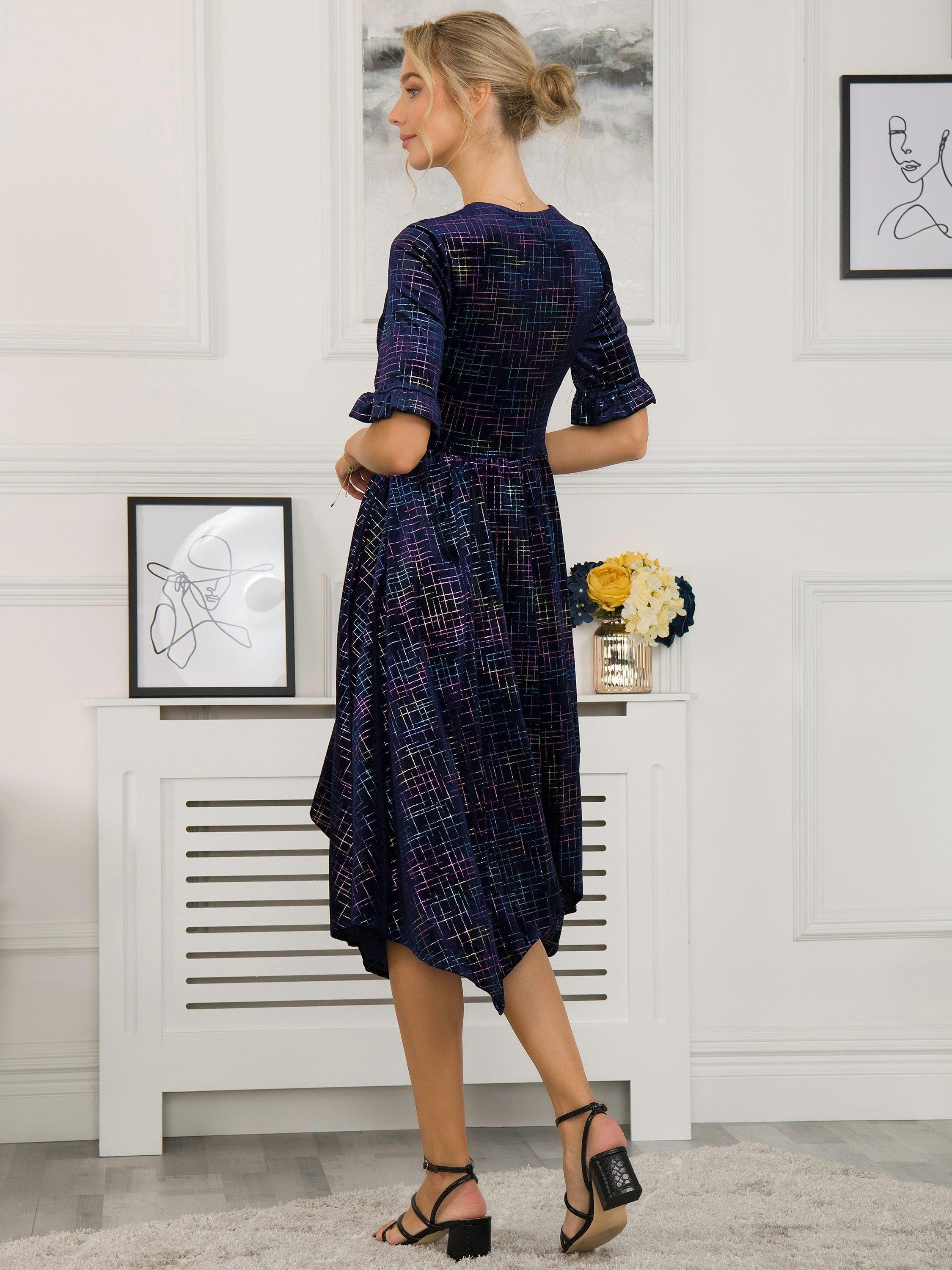 Jolie Moi Hanky Velvet Midi Dress, Navy, 8
