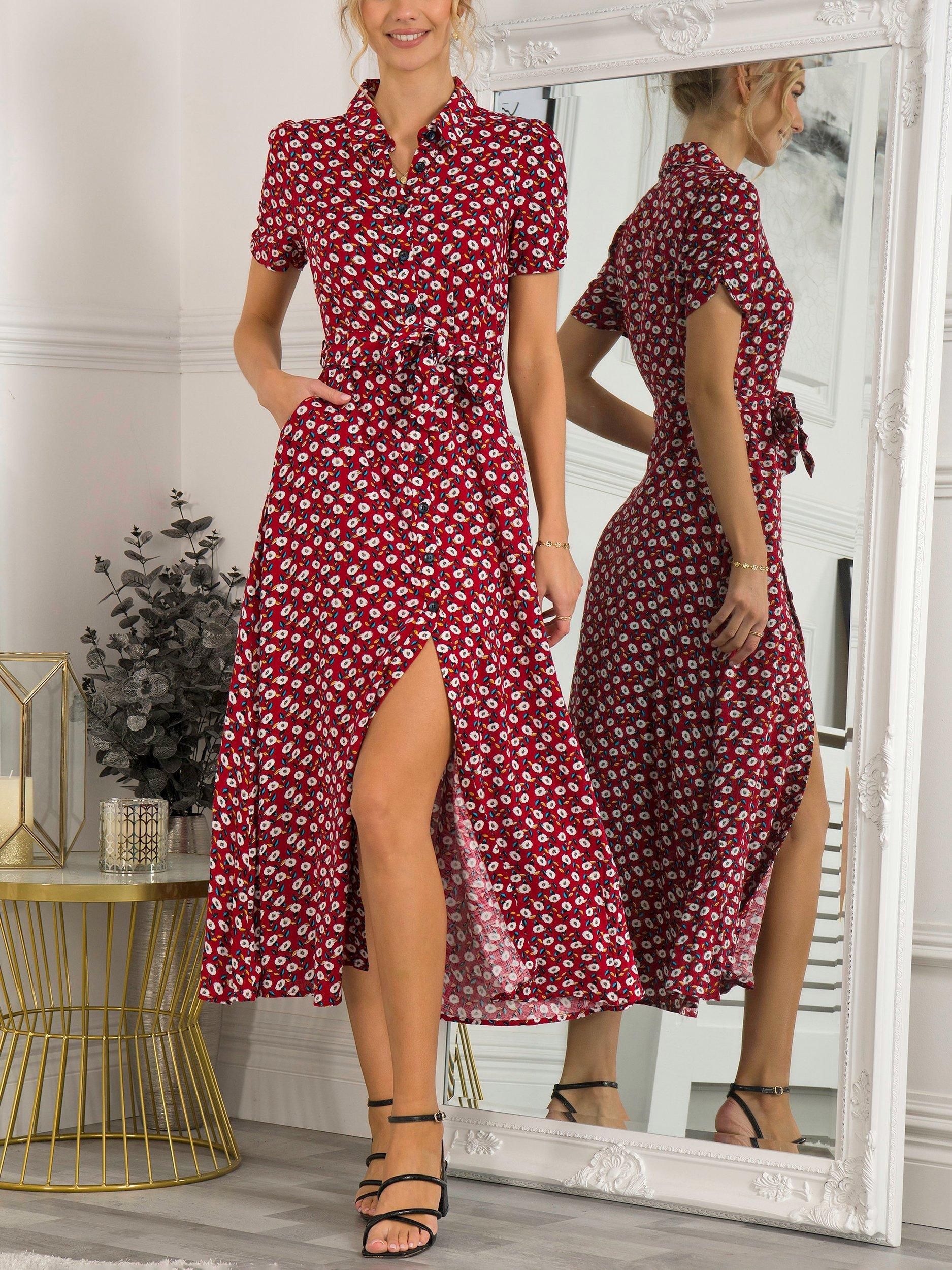 Jolie Moi Danni Floral Print Midi Shirt Dress, Red