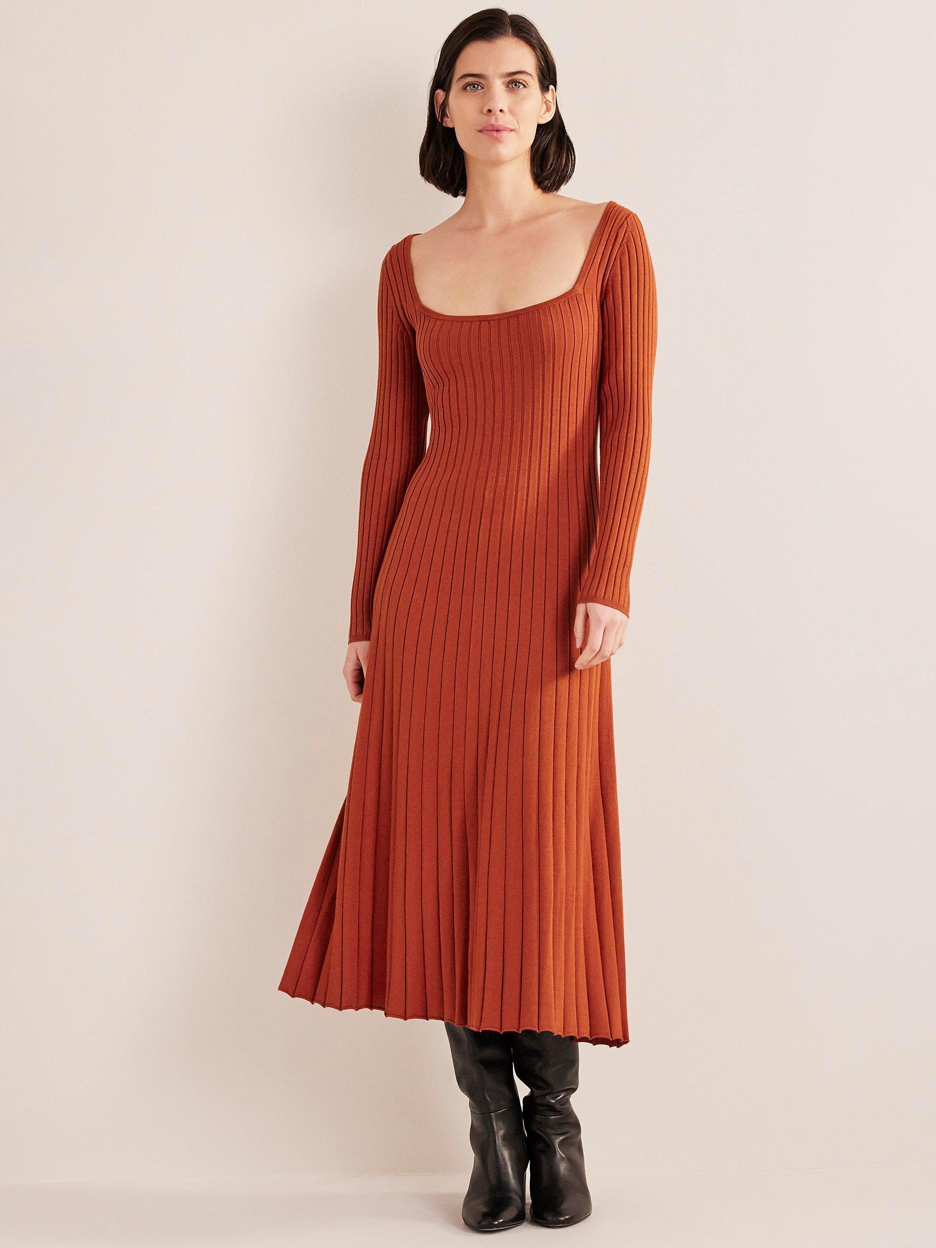 Boden Scoop Neck Midi Dress, Rust