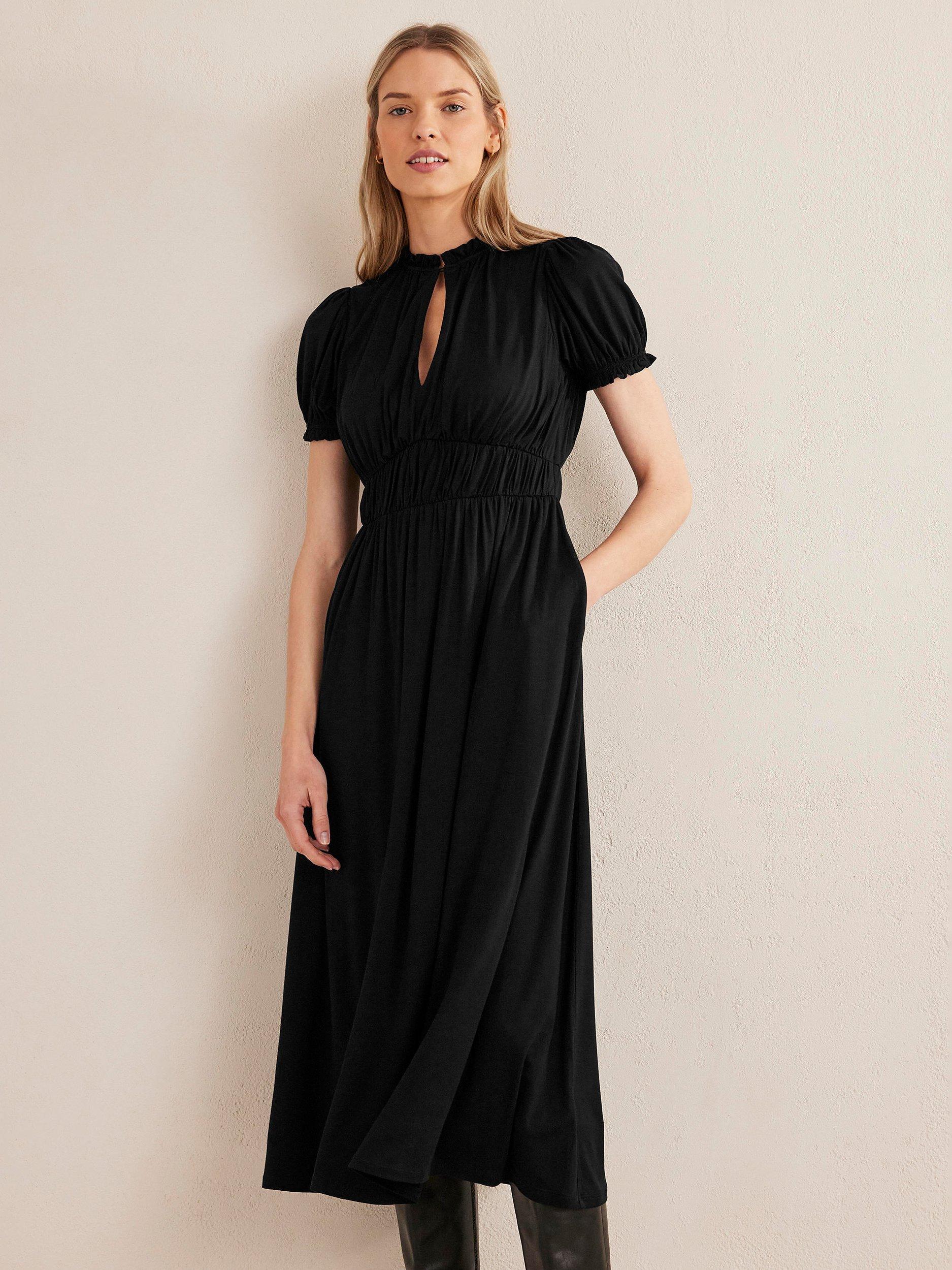 Boden Ruched Front Midi Tea Dress, Black