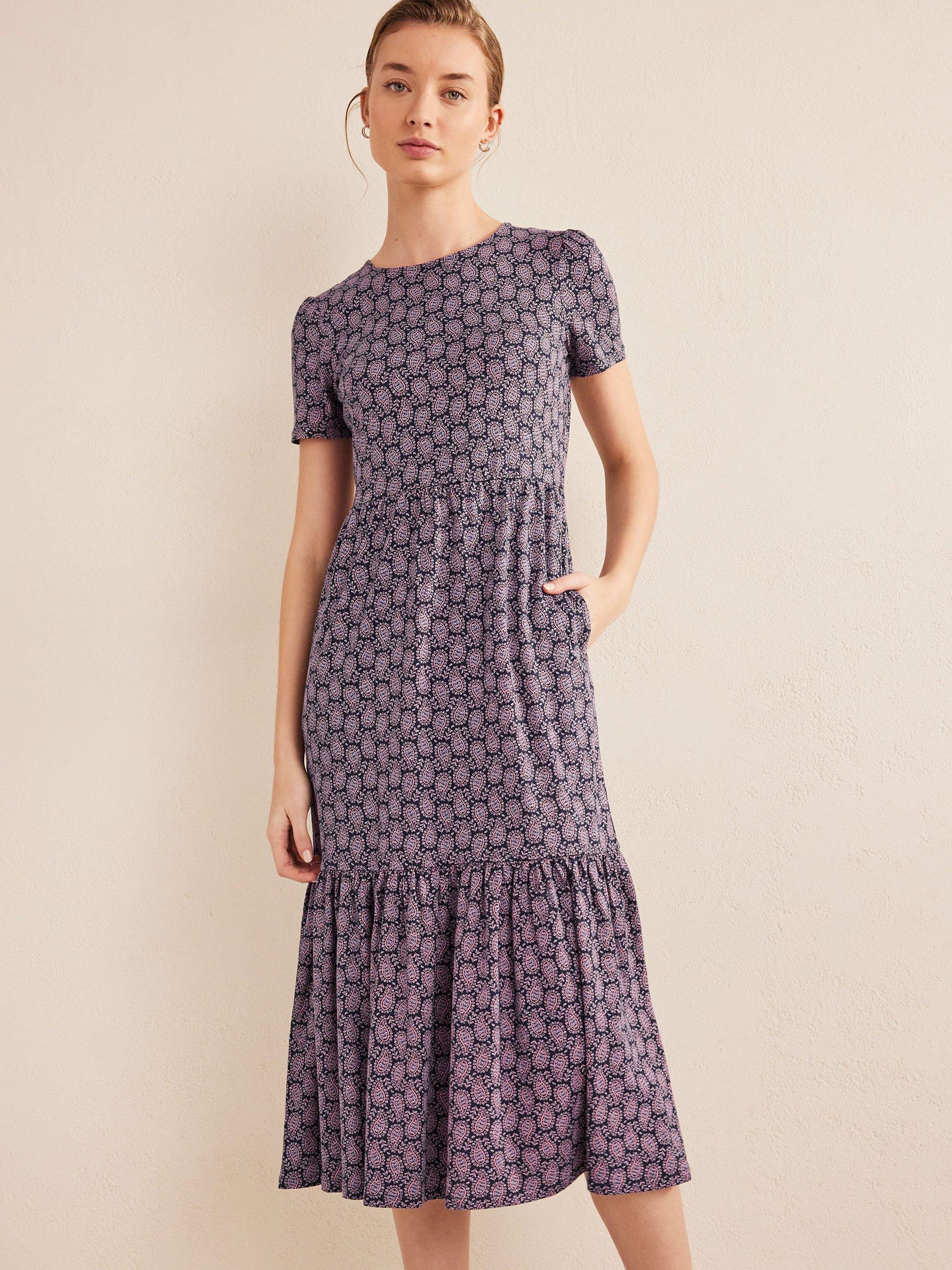Boden Tiered Midi Dress, Navy
