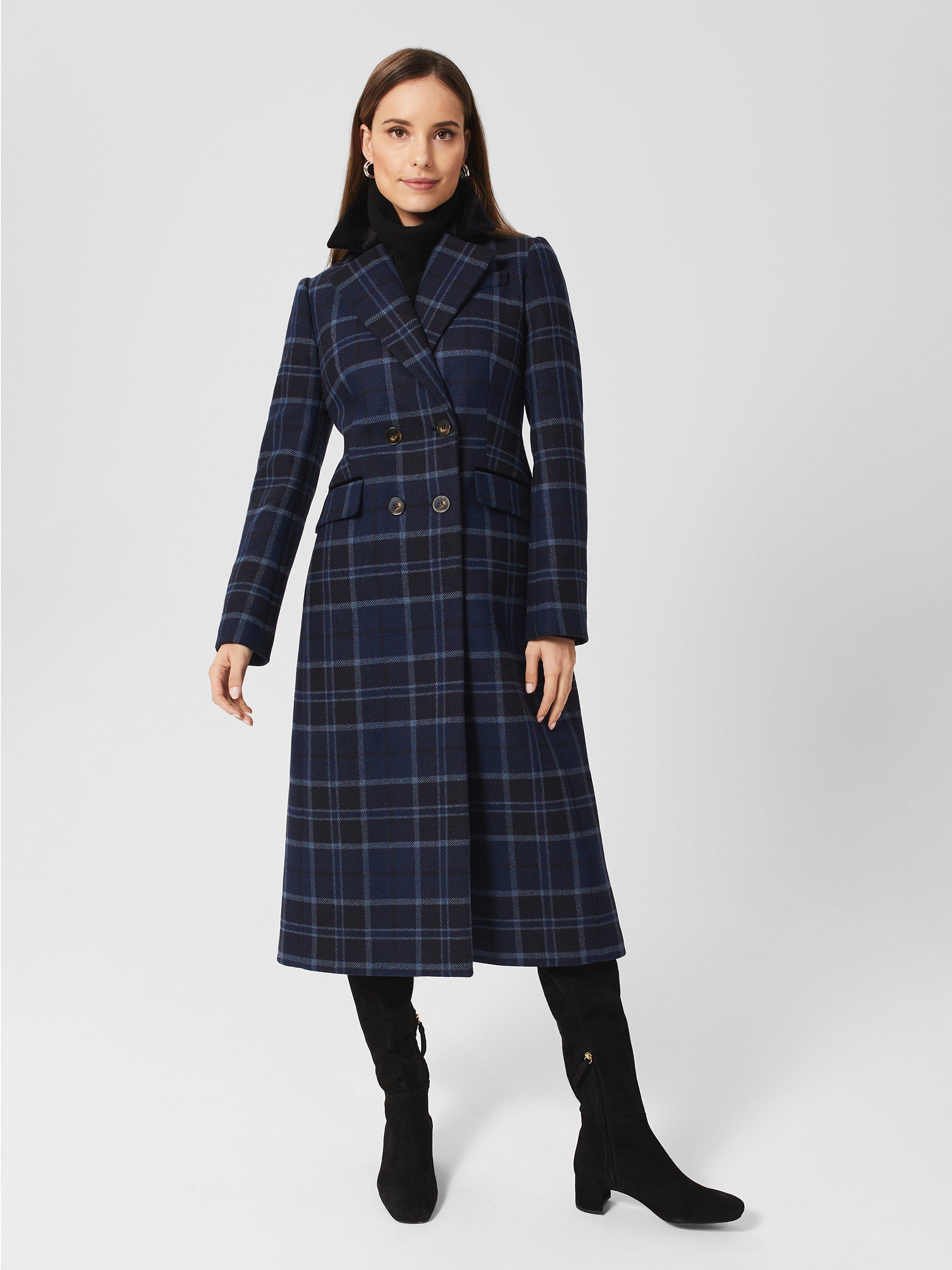 Hobbs Patricia Double Breasted Check Coat Blue Multi