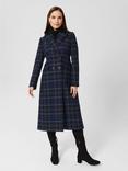 Hobbs Patricia Double Breasted Check Coat, Blue/Multi