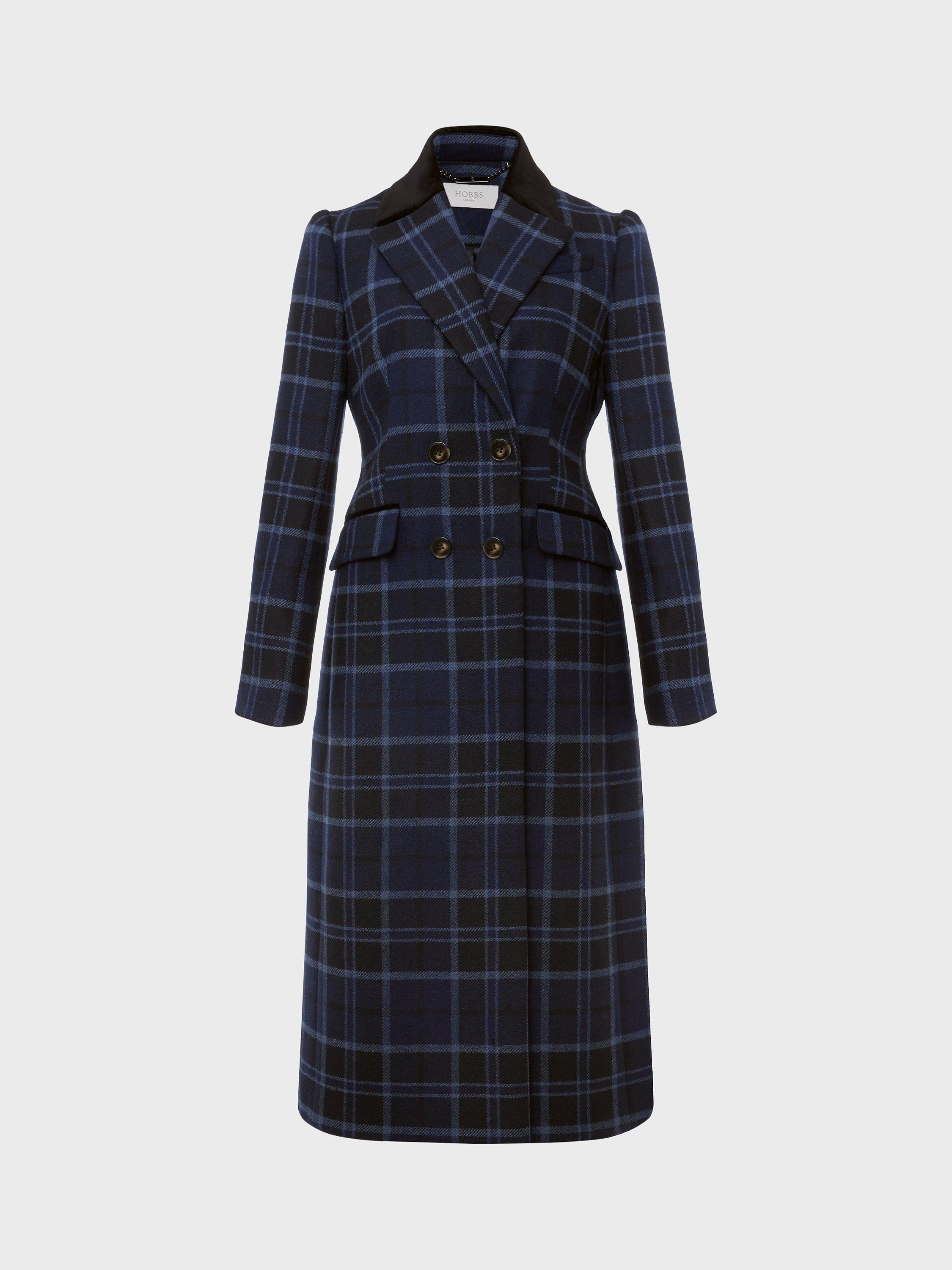 Product image 7 of 7, which shows Hobbs Patricia Double Breasted Check Coat, Blue/Multi, 6