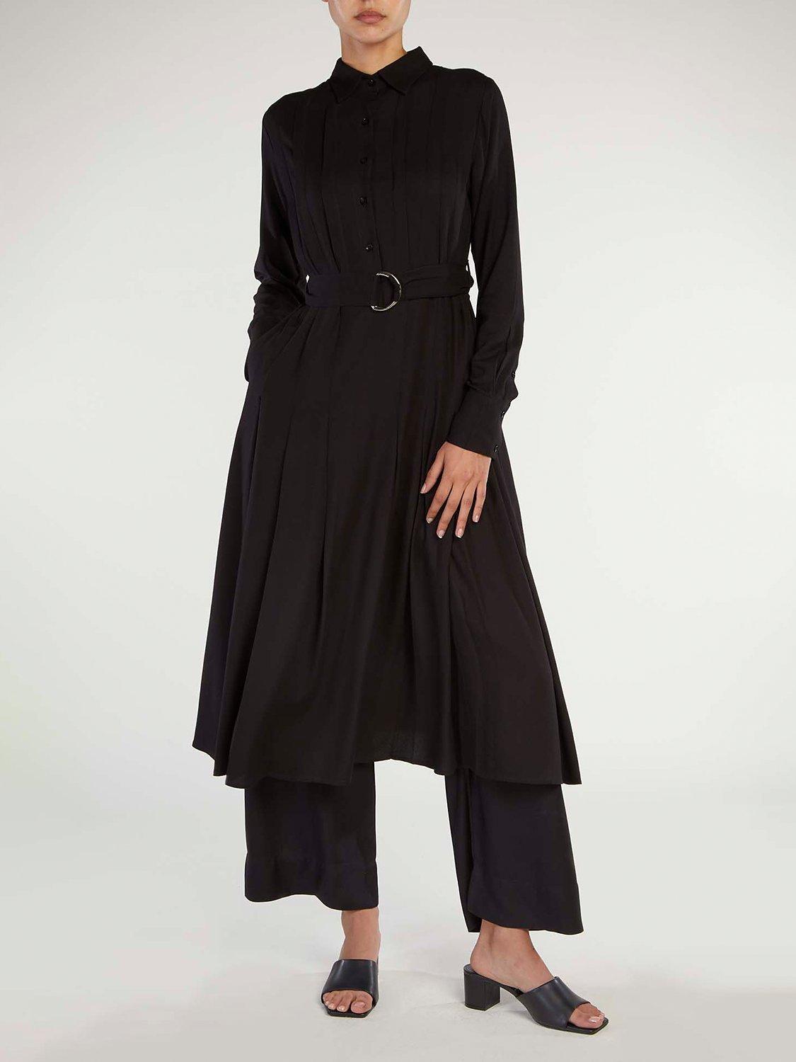 Product image 1 of 5, which shows Aab Pleated Shirt Dress, Black, S