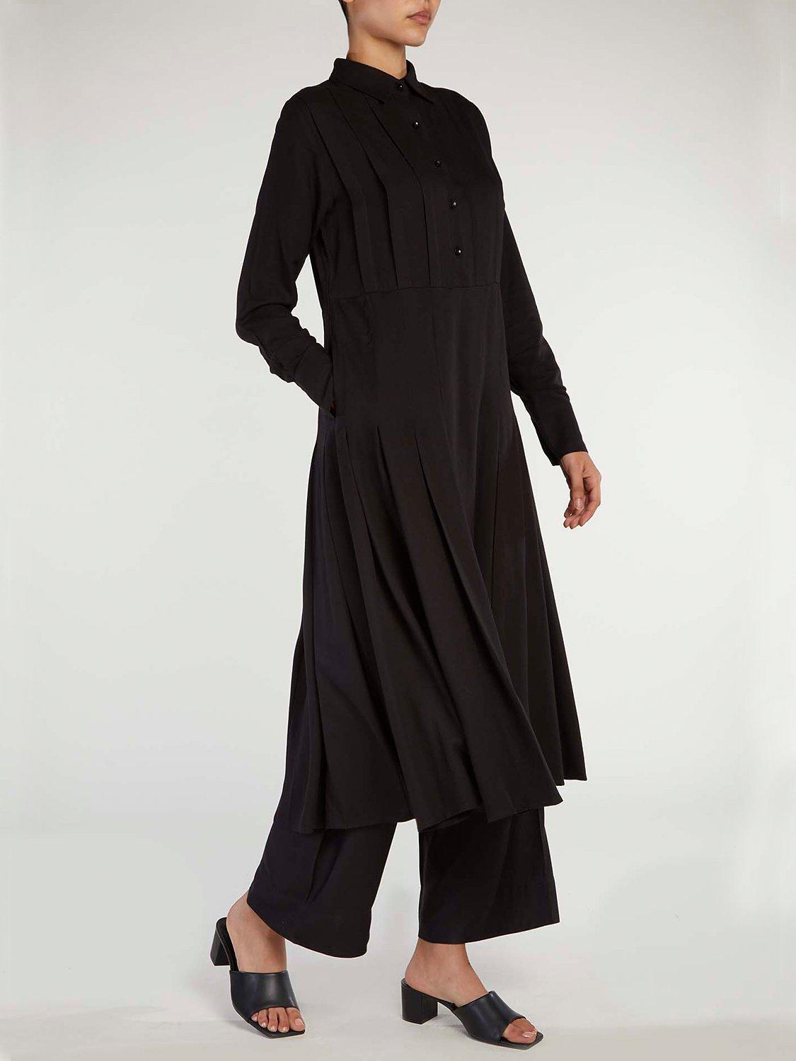 Product image 2 of 5, which shows Aab Pleated Shirt Dress, Black, S