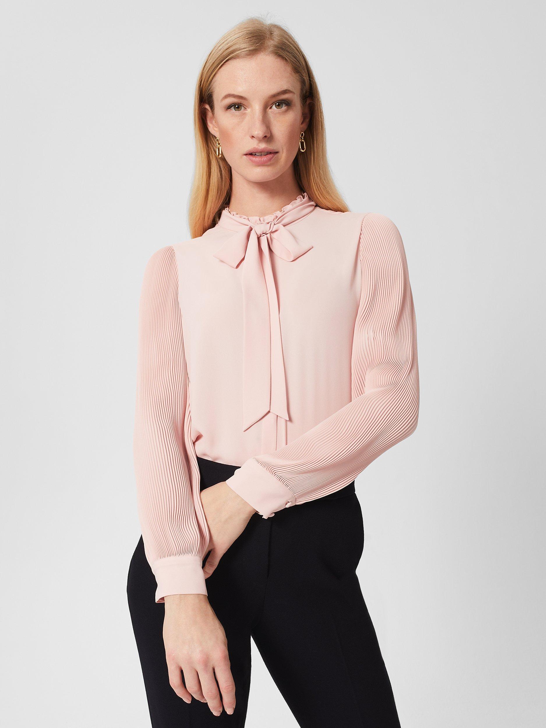 Hobbs Maya Tie Neck Blouse, Pink