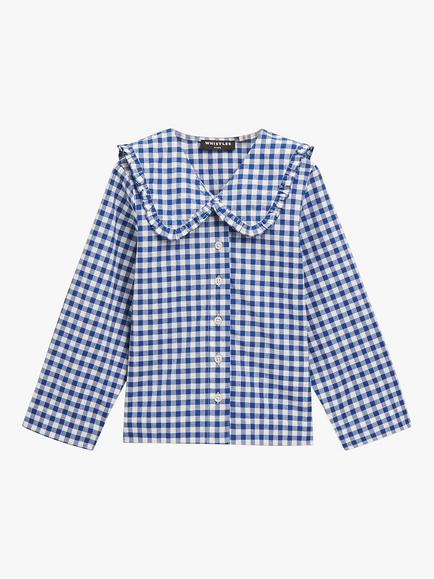 Whistles Kids Gingham Collar Cotton Pyjama Set, Blue, Blue