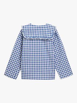 Whistles Kids Gingham Collar Cotton Pyjama Set, Blue - view 2, Blue