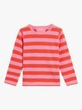 Whistles Kids' Cotton Stripe Long Sleeve Top, Pink