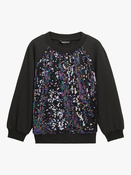 Whistles Kids' Sequin Sweatshirt, Black/Multi, Black/Multi