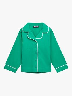 Whistles Kids' Contrast Piping Cotton Pyjama Set, Green, Green
