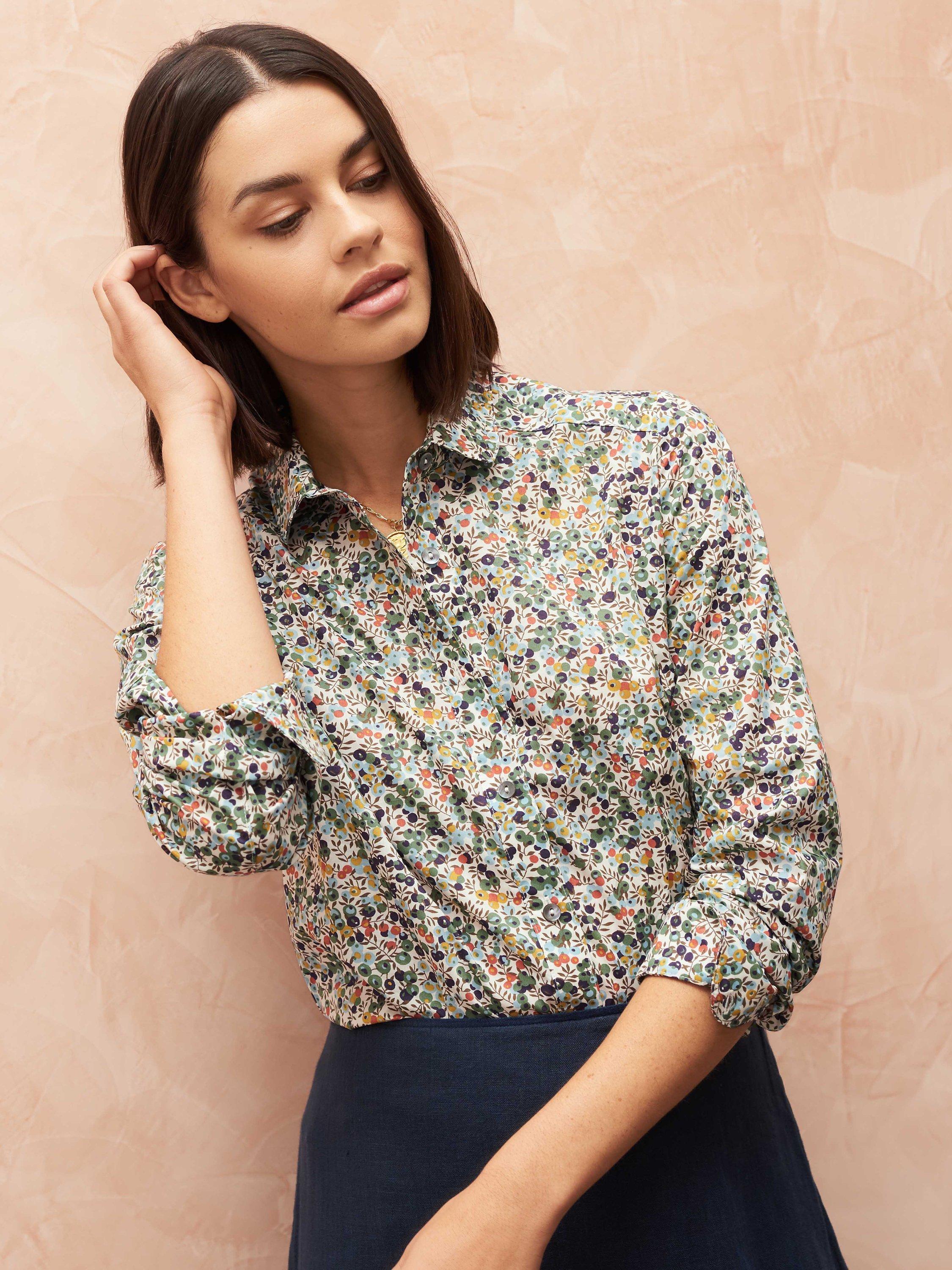 Brora Liberty Print Organic Tana Lawn Shirt, Olive Berry
