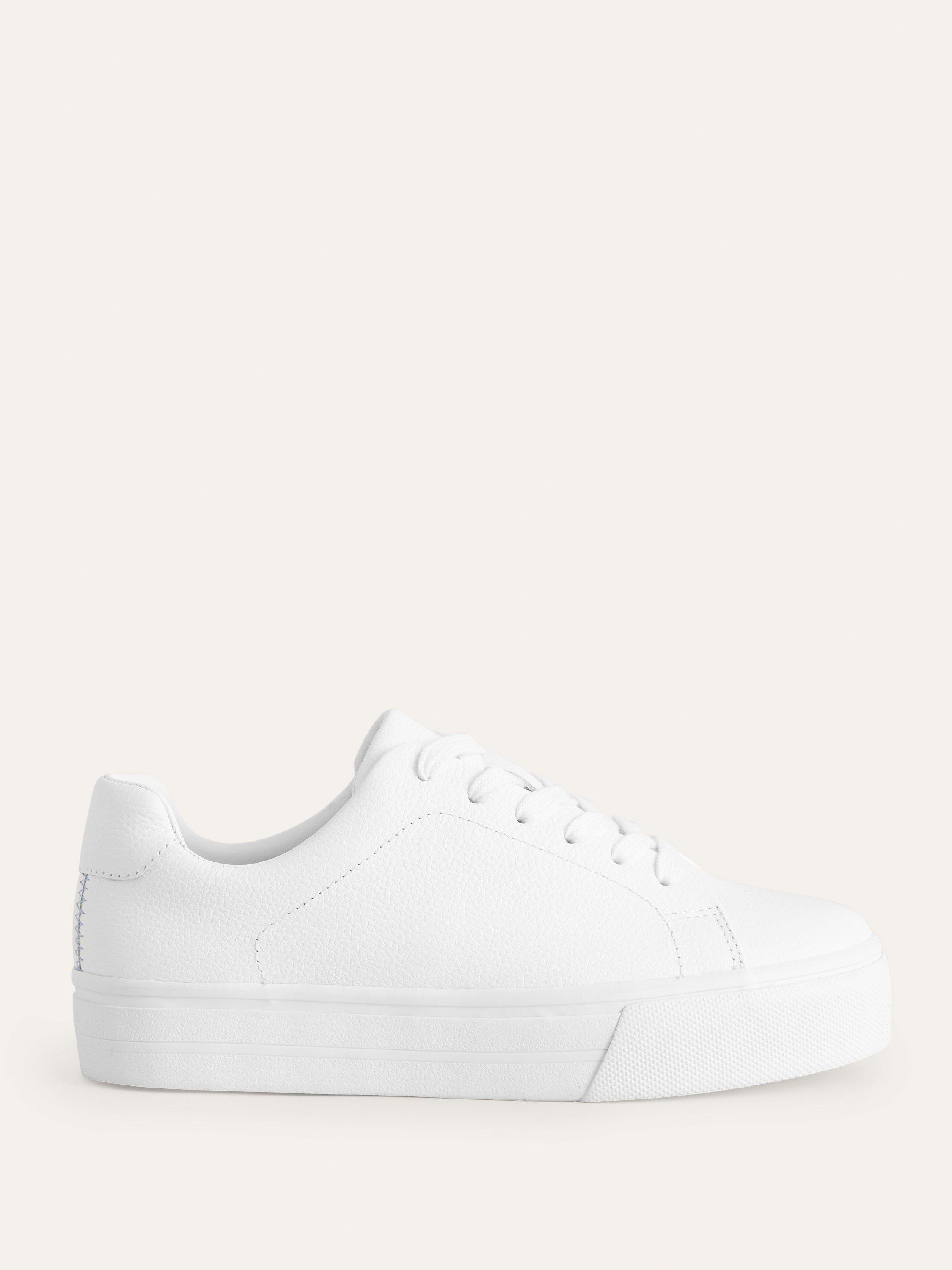 Boden Leather Flatform Trainers, White Tumbled 