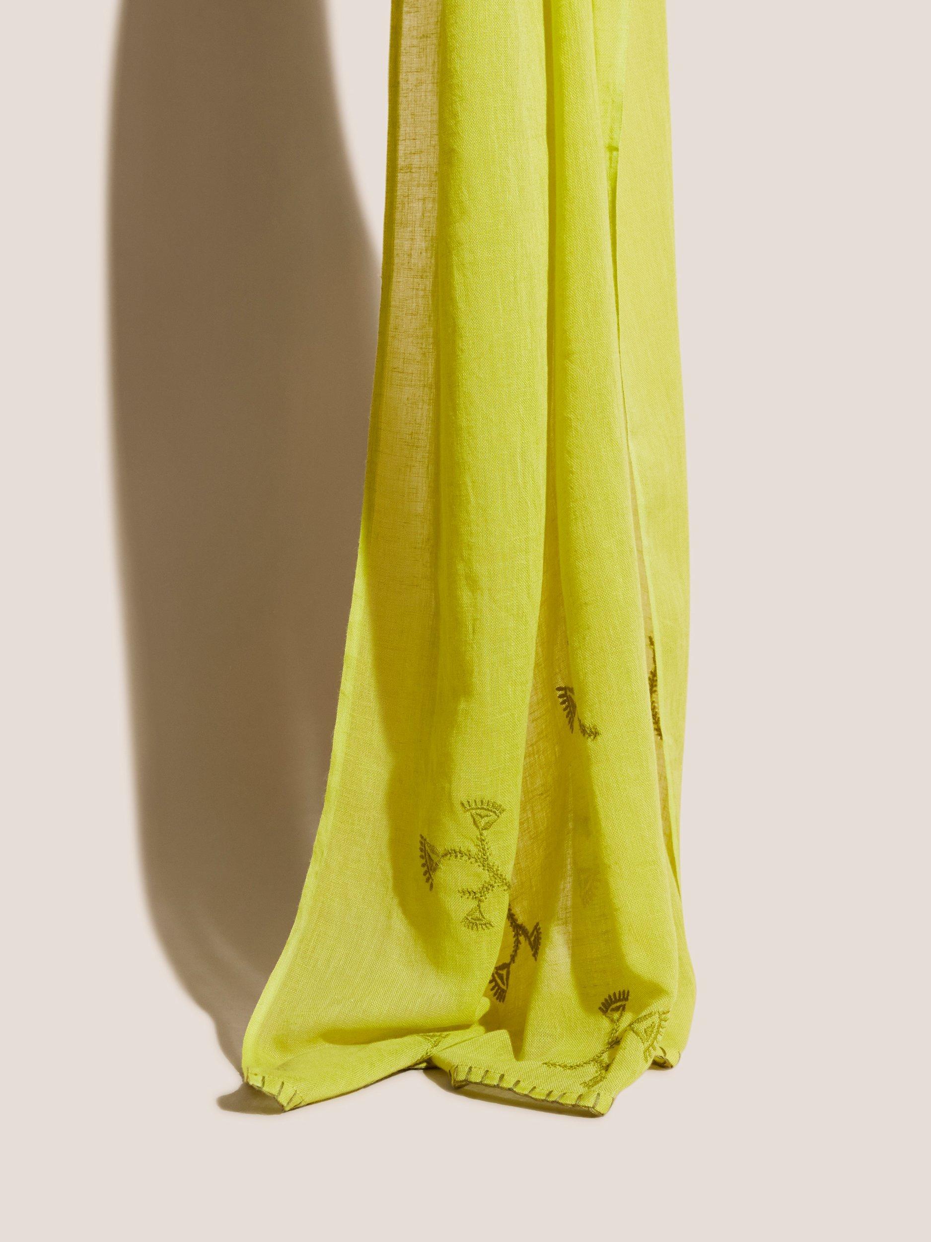 White Stuff Floral Embroidered Linen Blend Scarf, Light Green