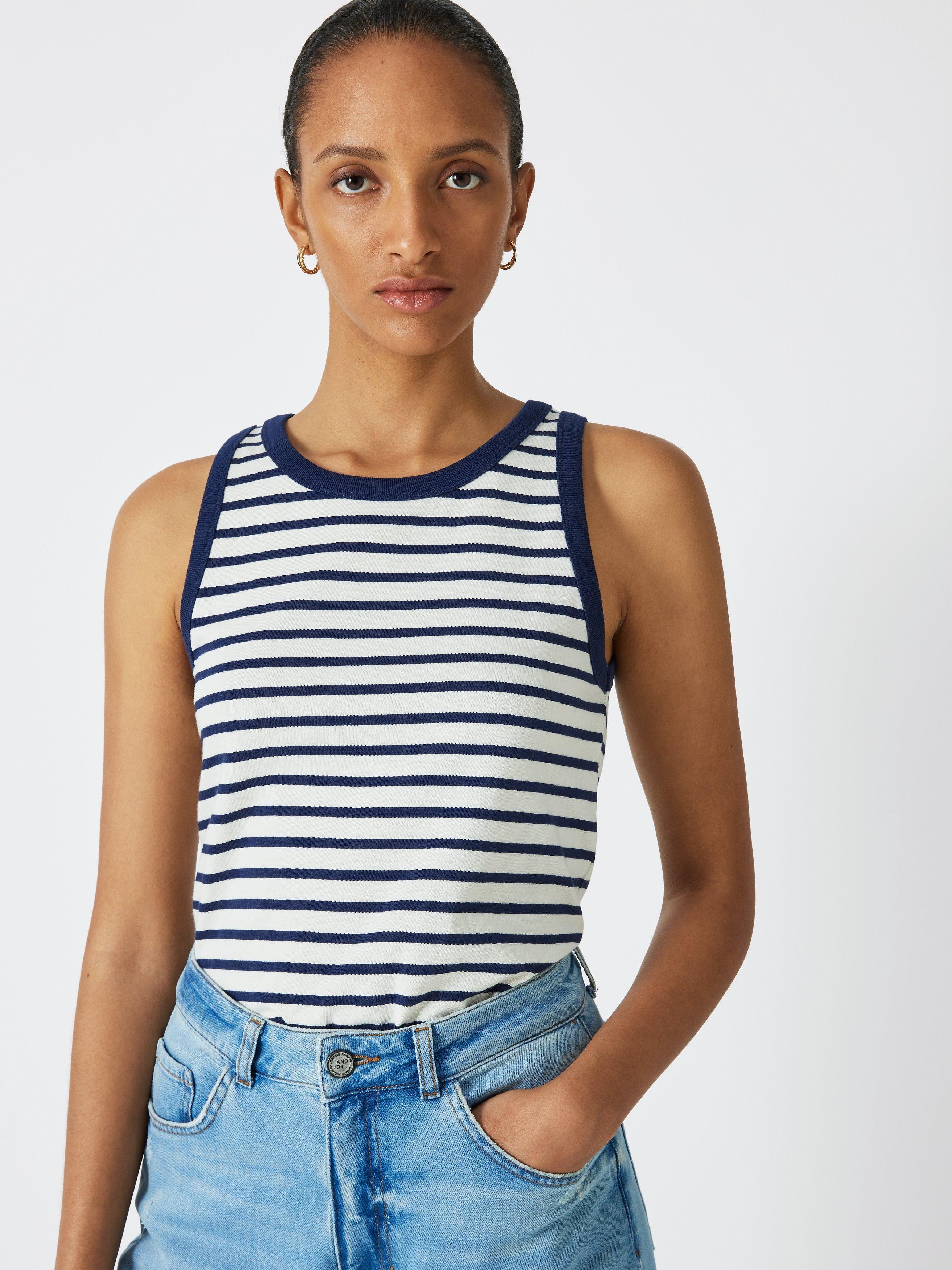 John Lewis Premium Stripe Vest, Navy/White
