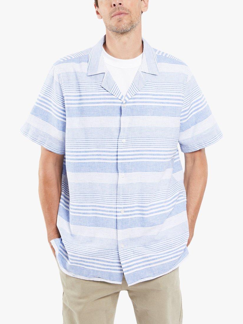 Armor Lux Chemise Cotton Linen Shirt, Raye Bleu