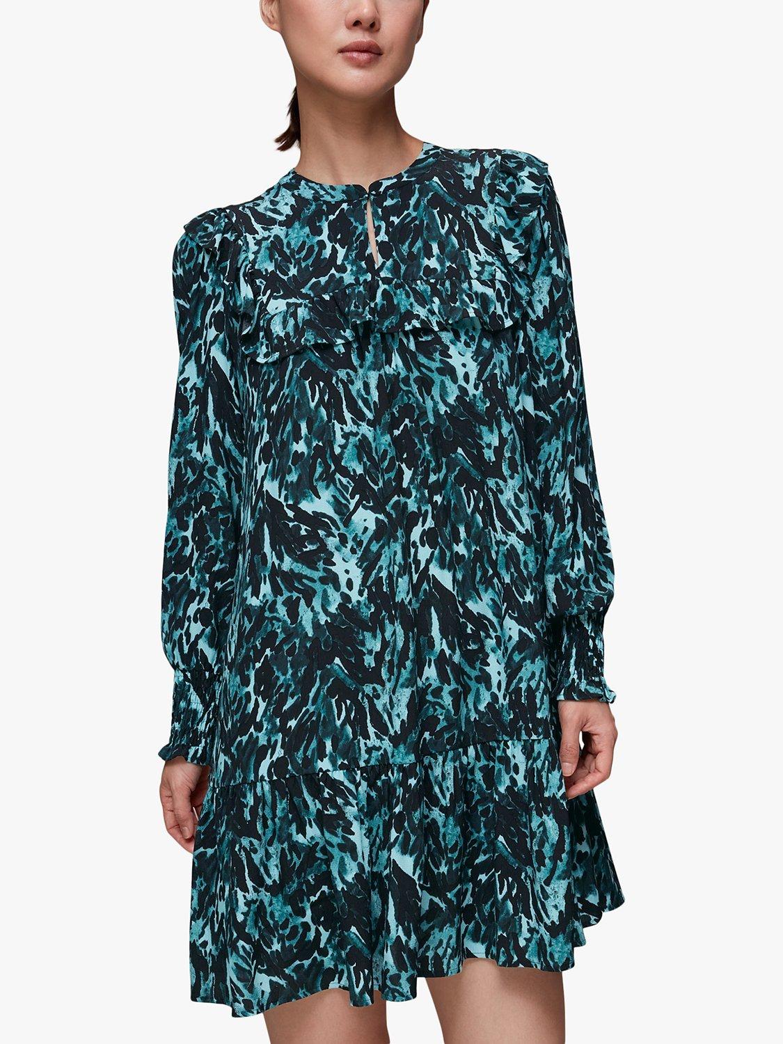Whistles Bambi Animal Flippy Mini Dress, Green/Multi