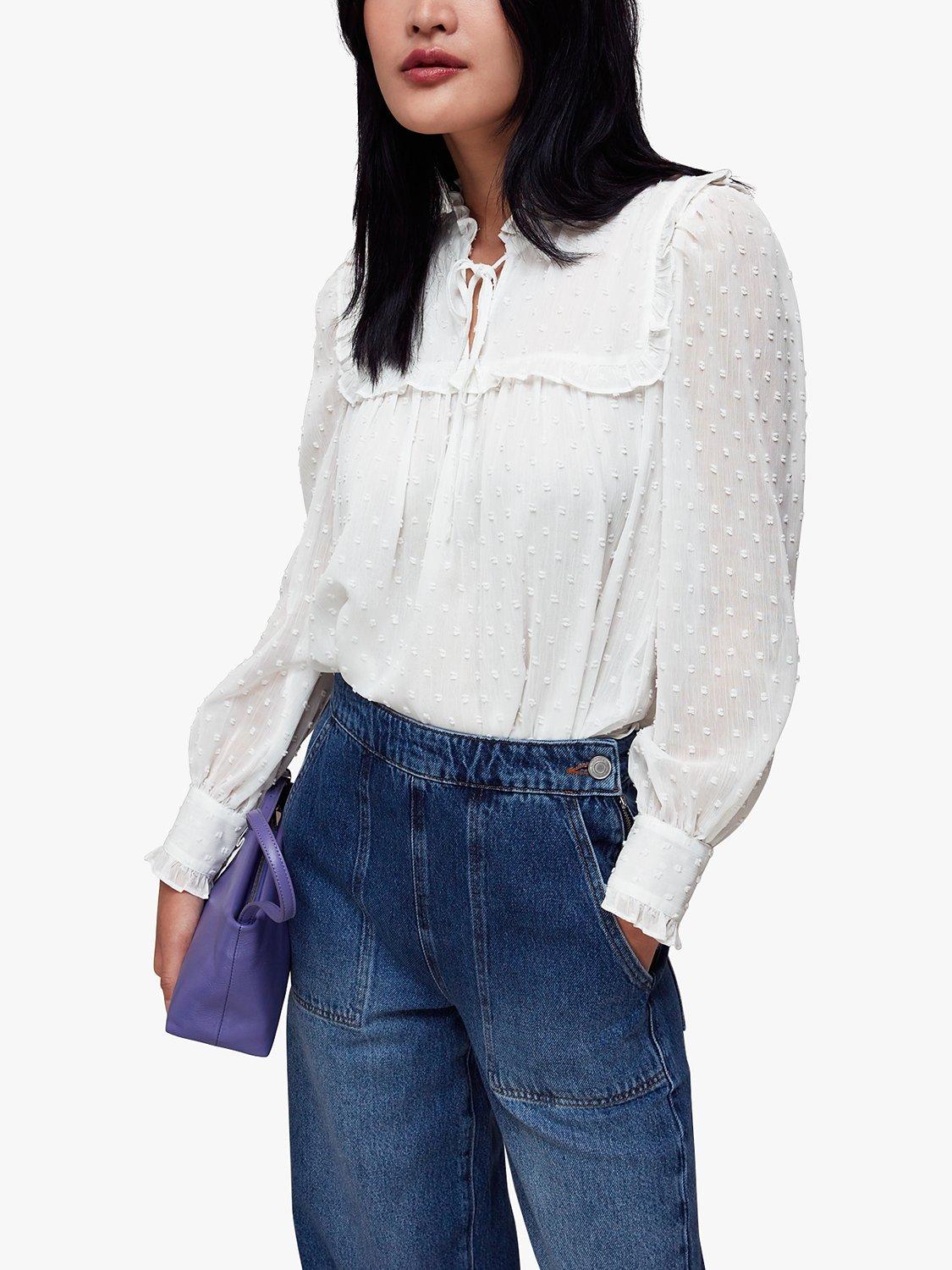 Whistles Dobby Collar Blouse, Ivory