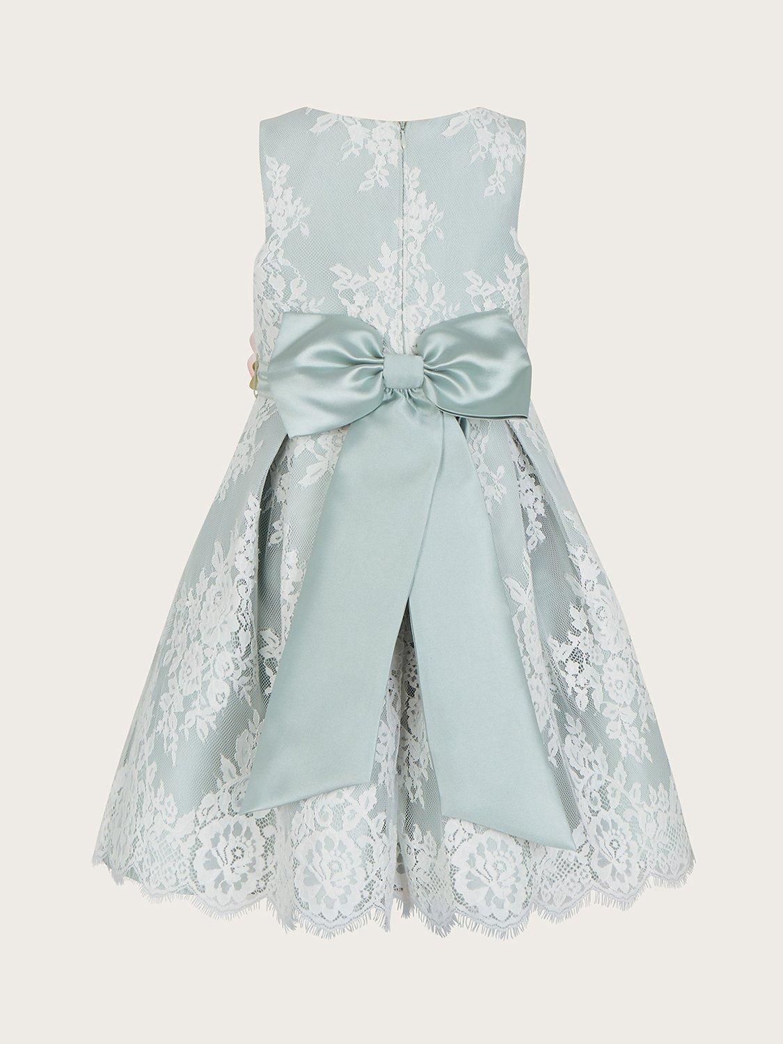 Product image 2 of 3, which shows Monsoon Kids' Lola Floral Lace Dress, Green, 11 years