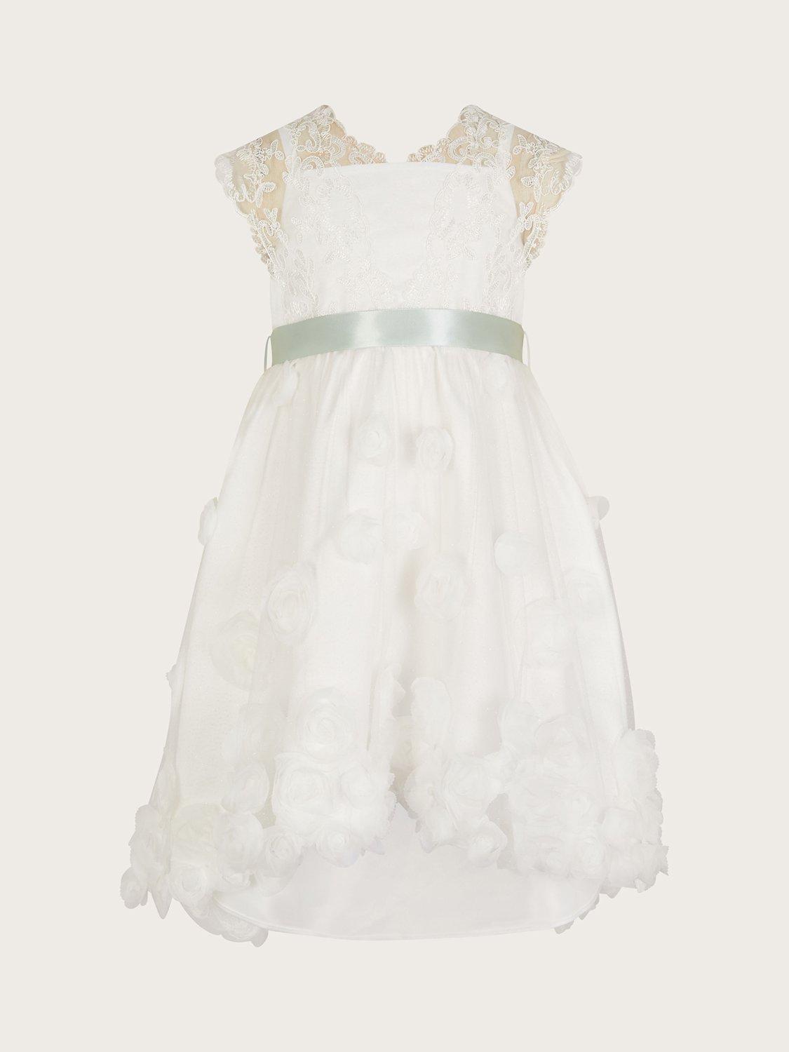 Monsoon Kids' Margot Lace 3D Roses Dress, Ivory, 6 years