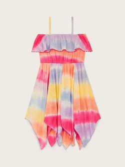 Monsoon Kids' Tie Dye Frill Handkerchief Hem Dress, Multi, Multi