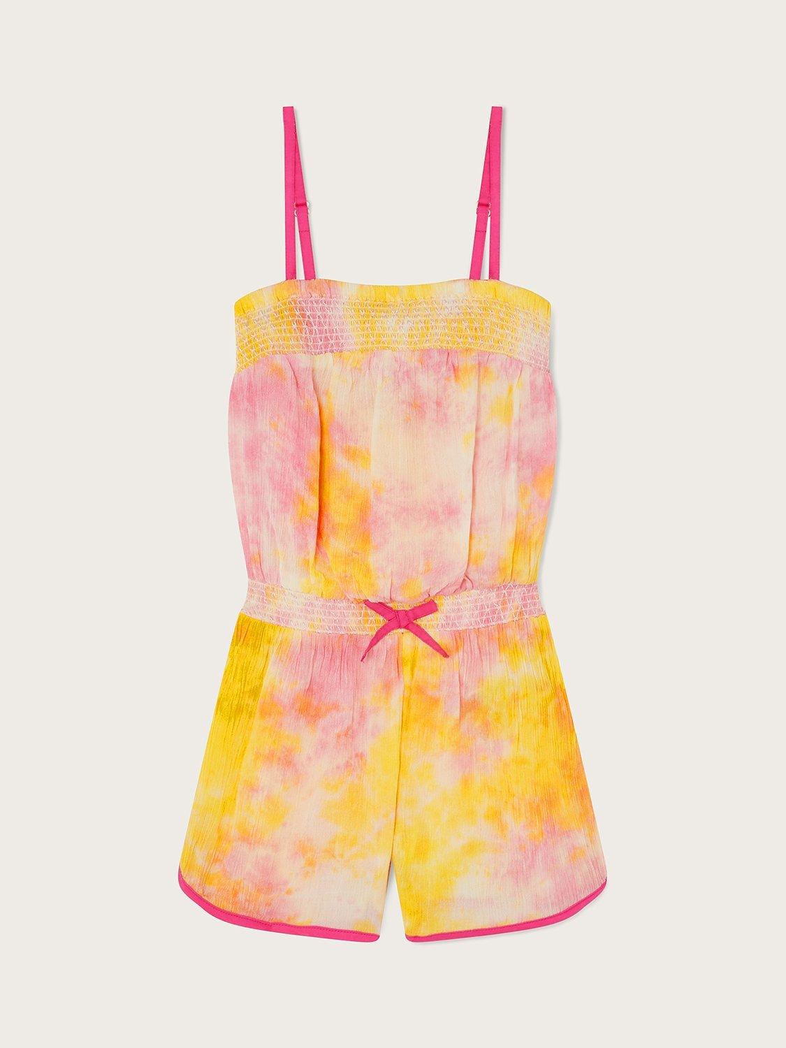 Monsoon Kids' Tie Dye Playsuit, Pink/Multi