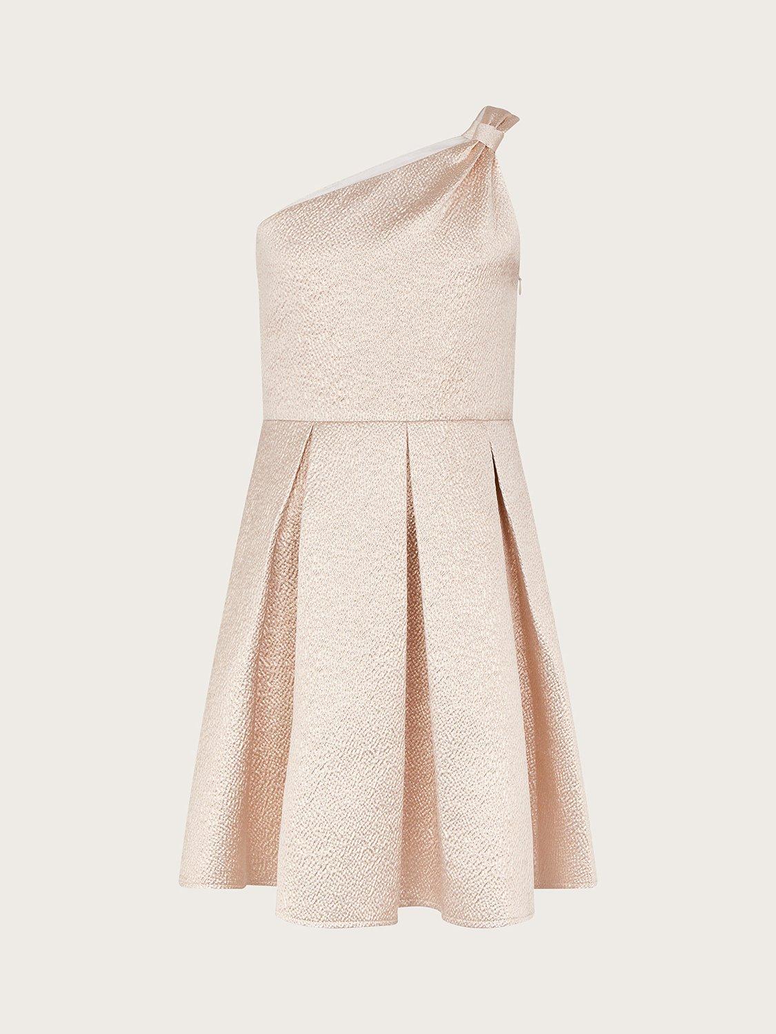 Monsoon Kids' Jacquard Pleated Bow Dress, Gold