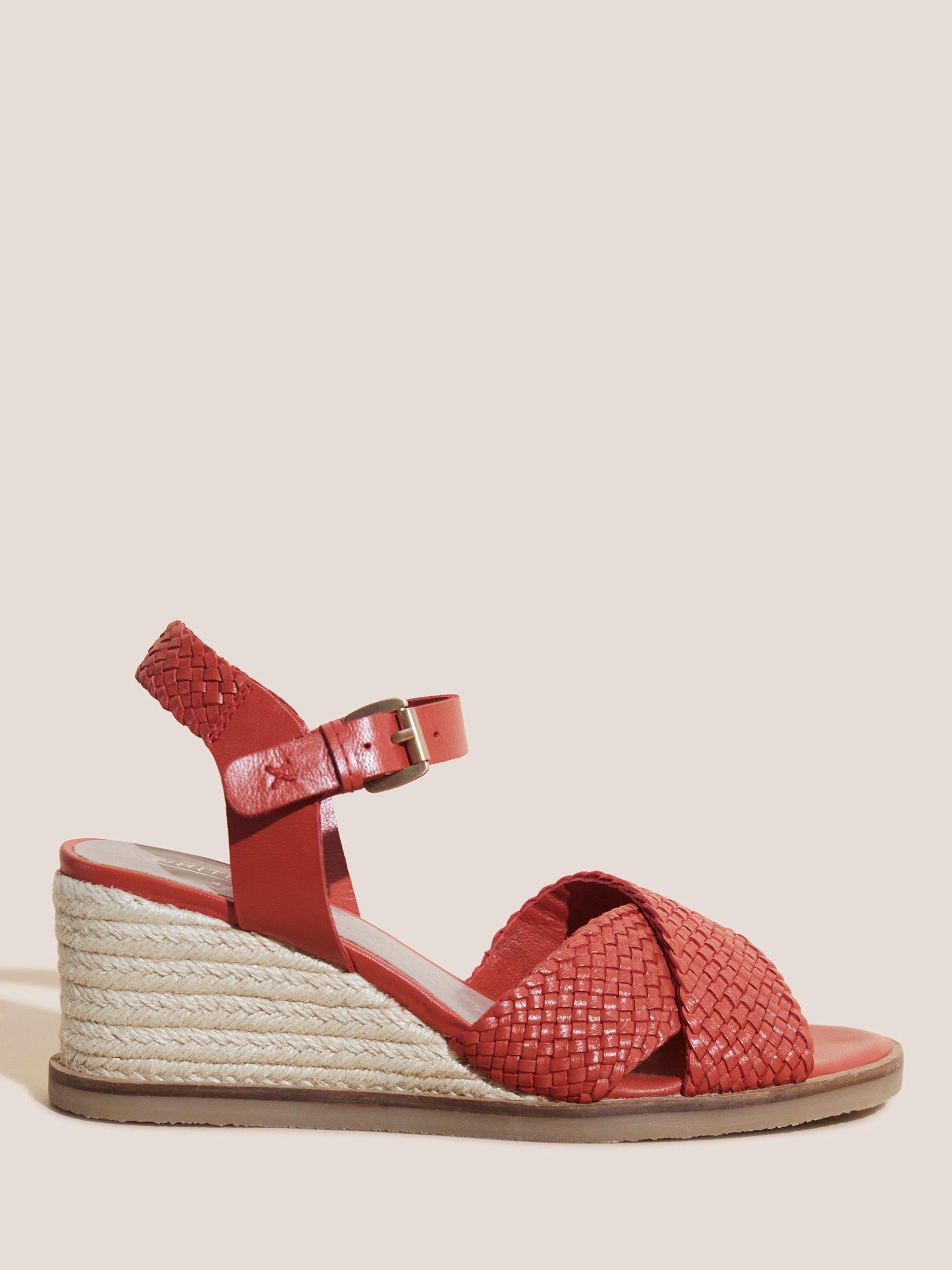 White Stuff Leather Wedge Woven Sandal, Orange, 5