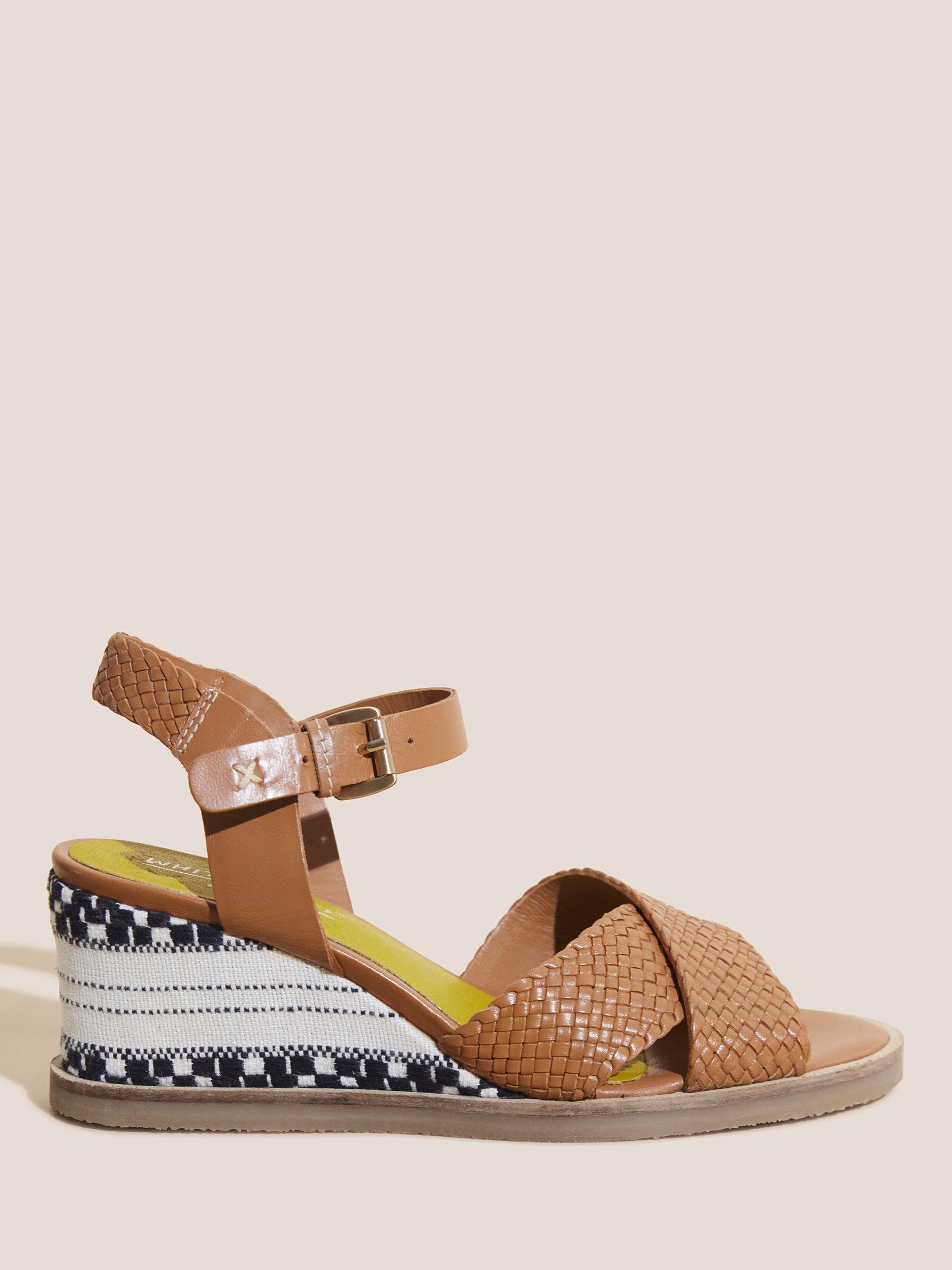 White Stuff Leather Wedge Woven Sandal, Mid Tan, 6