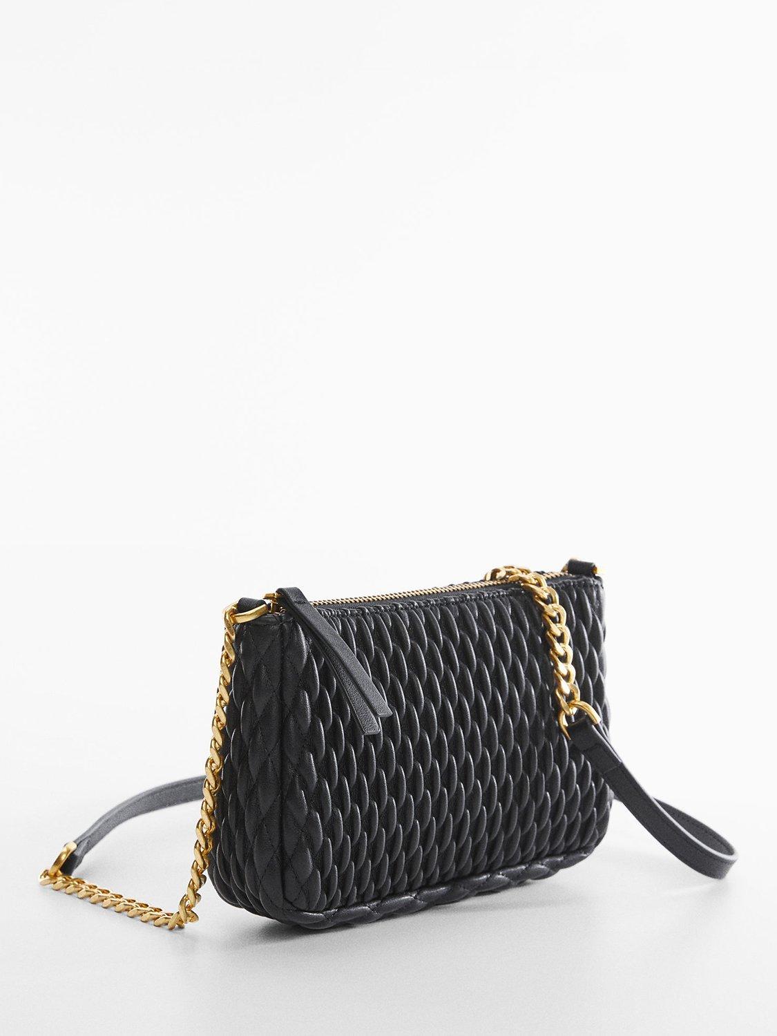 Mango Diamond Quilted Chain Detail Bag, Black/Gold