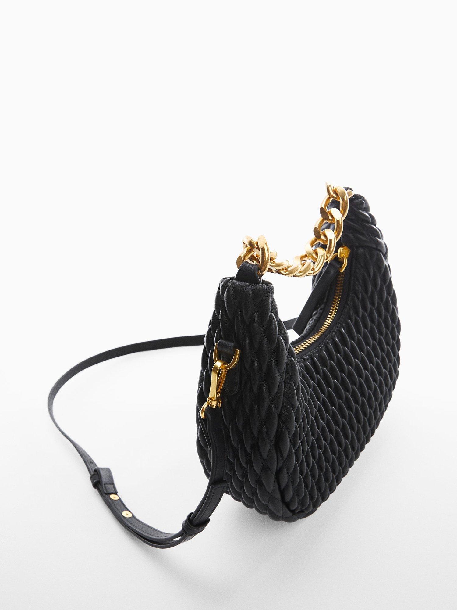 Mango Diamond Quilted Chain Detail Bag, Black