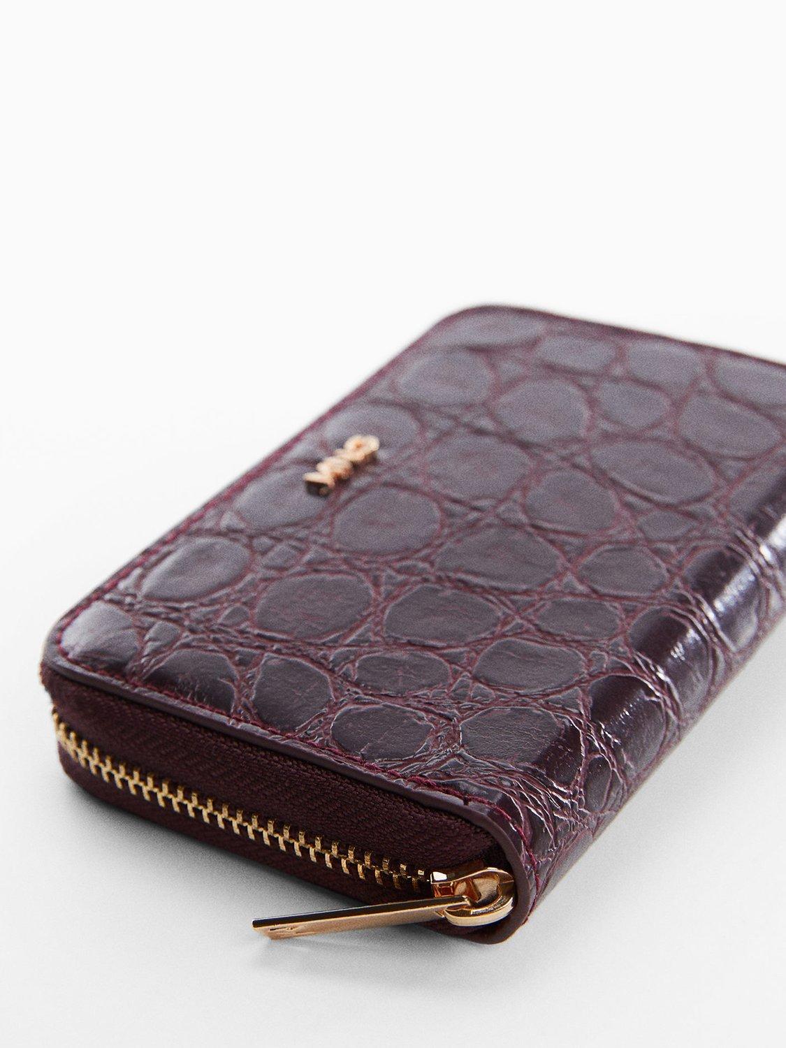 Mango Emma Croc Effect Wallet, Dark Red