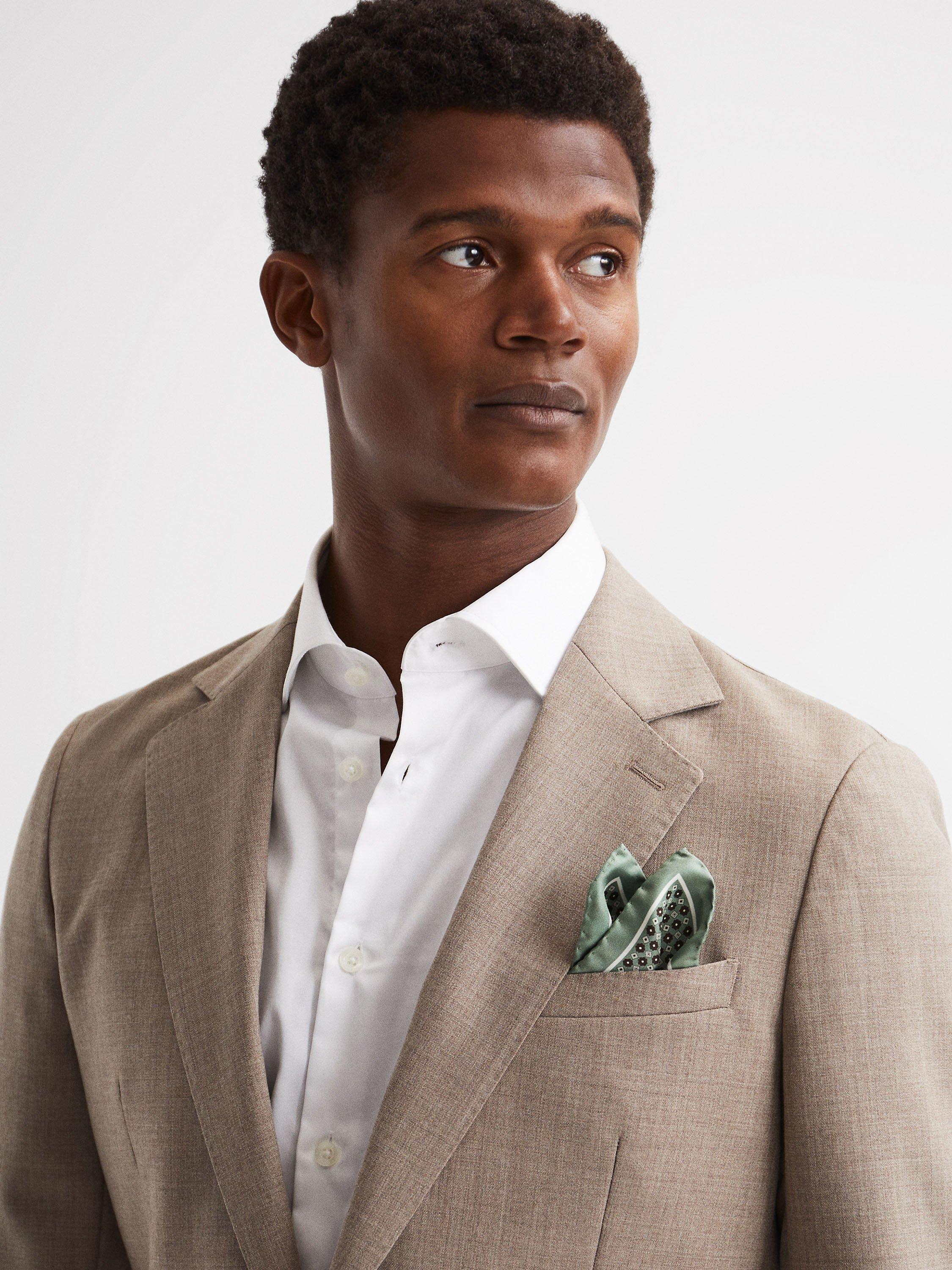 Product image 3 of 5, which shows Reiss Bampton Silk Pocket Square, Light Green