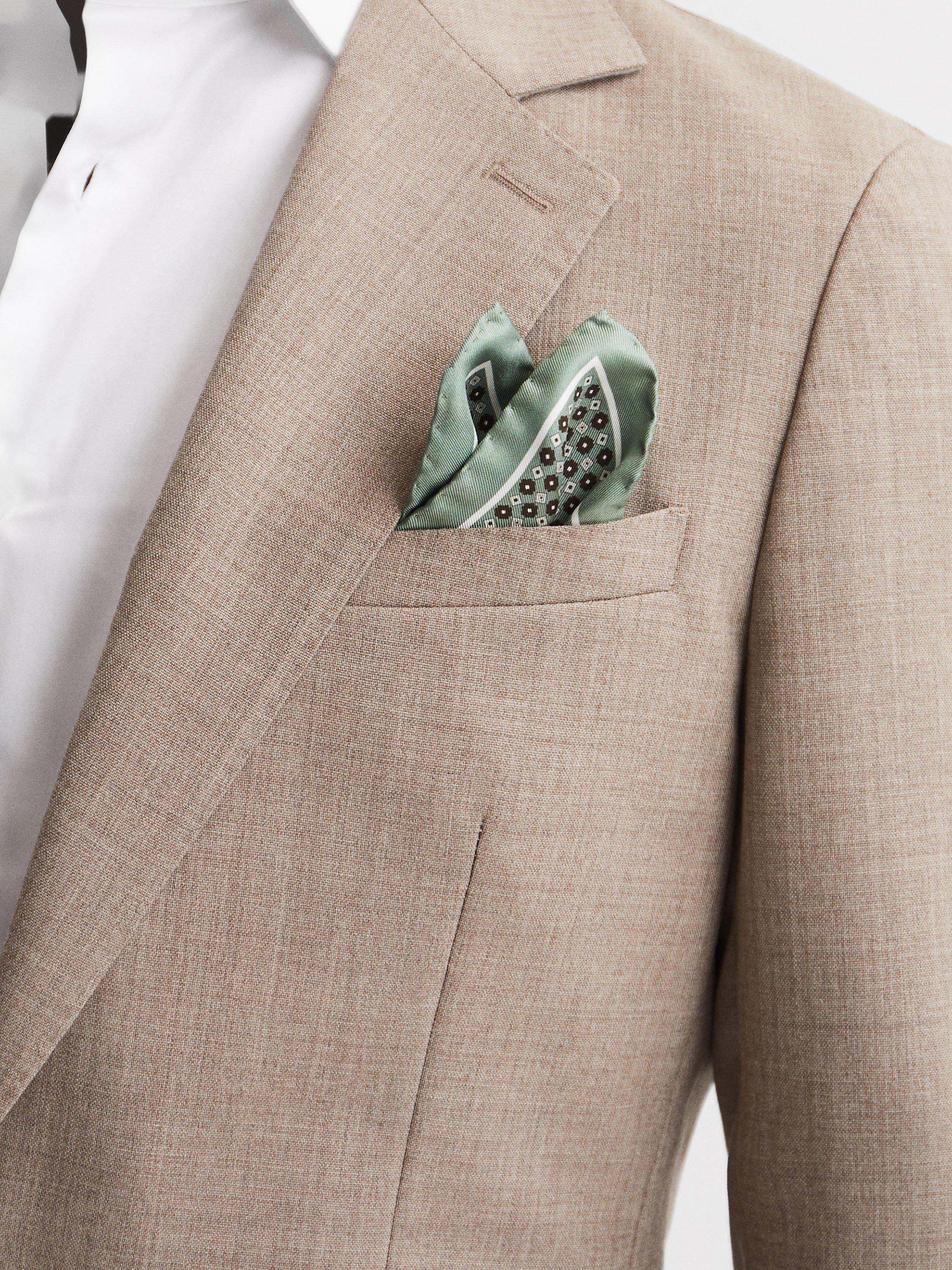 Product image 4 of 5, which shows Reiss Bampton Silk Pocket Square, Light Green