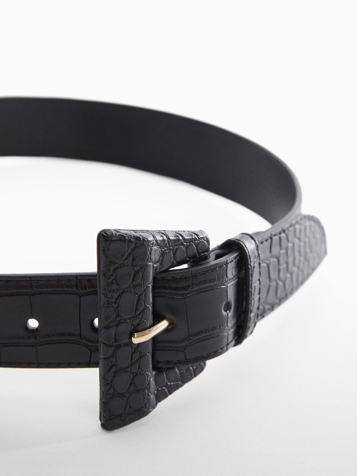 Mango Square Buckle Detail Belt, Black