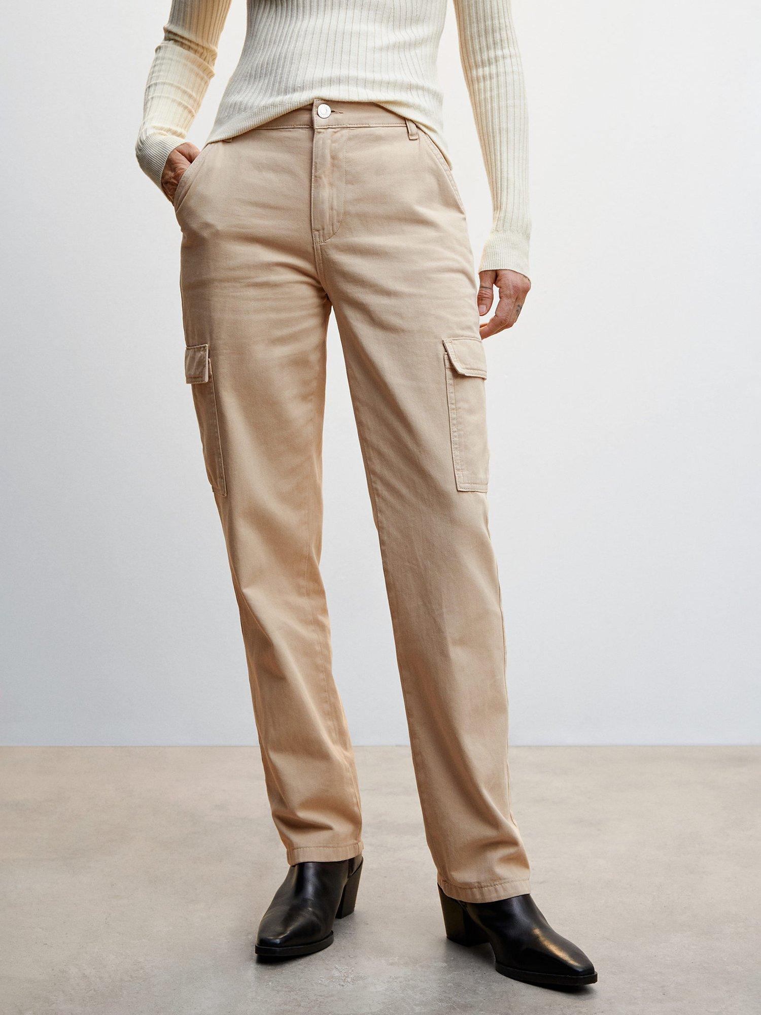 Mango Pocket Cargo Jeans, Light Beige