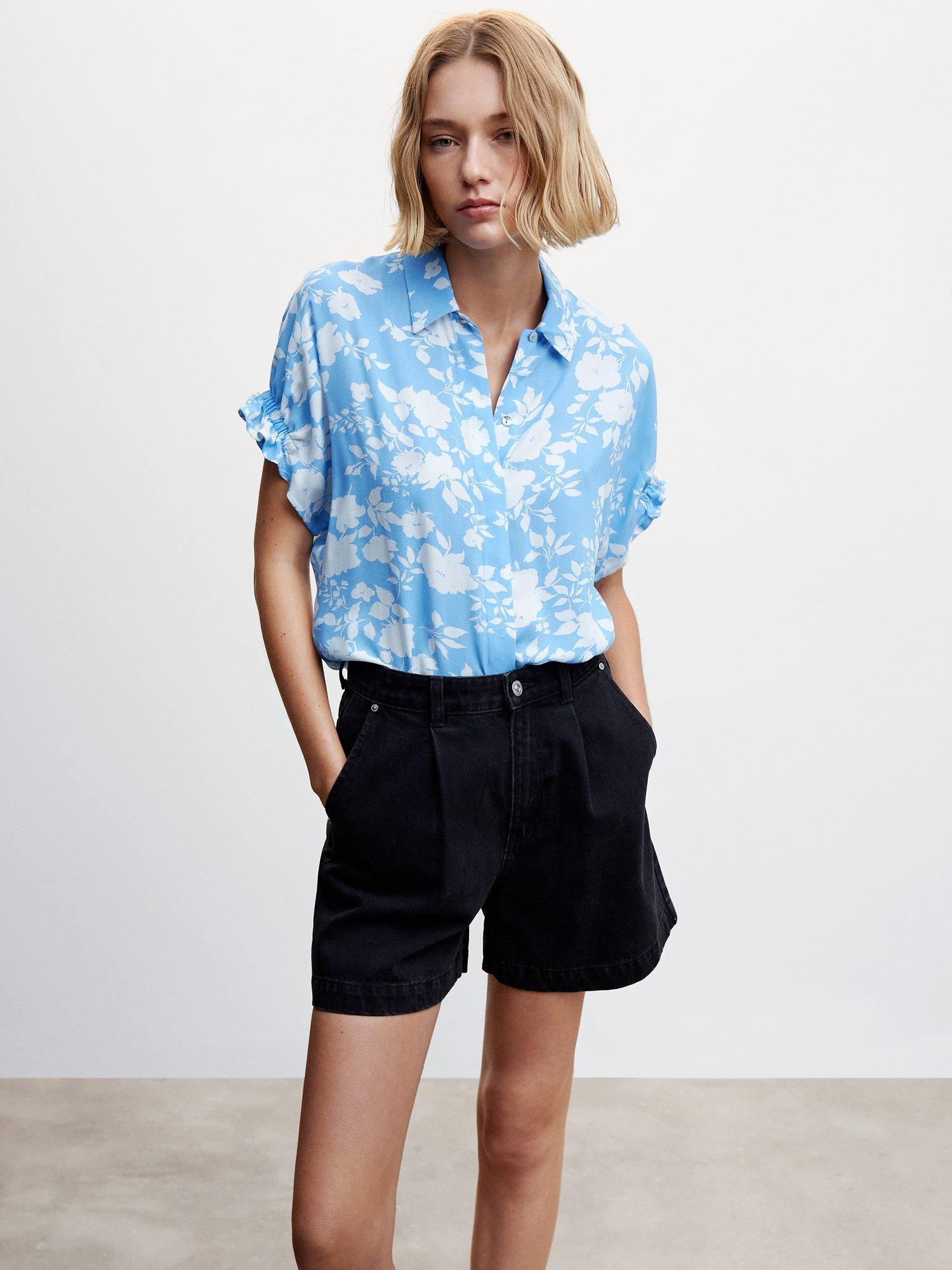 Mango Kike Floral Print Shirt, Blue, 8